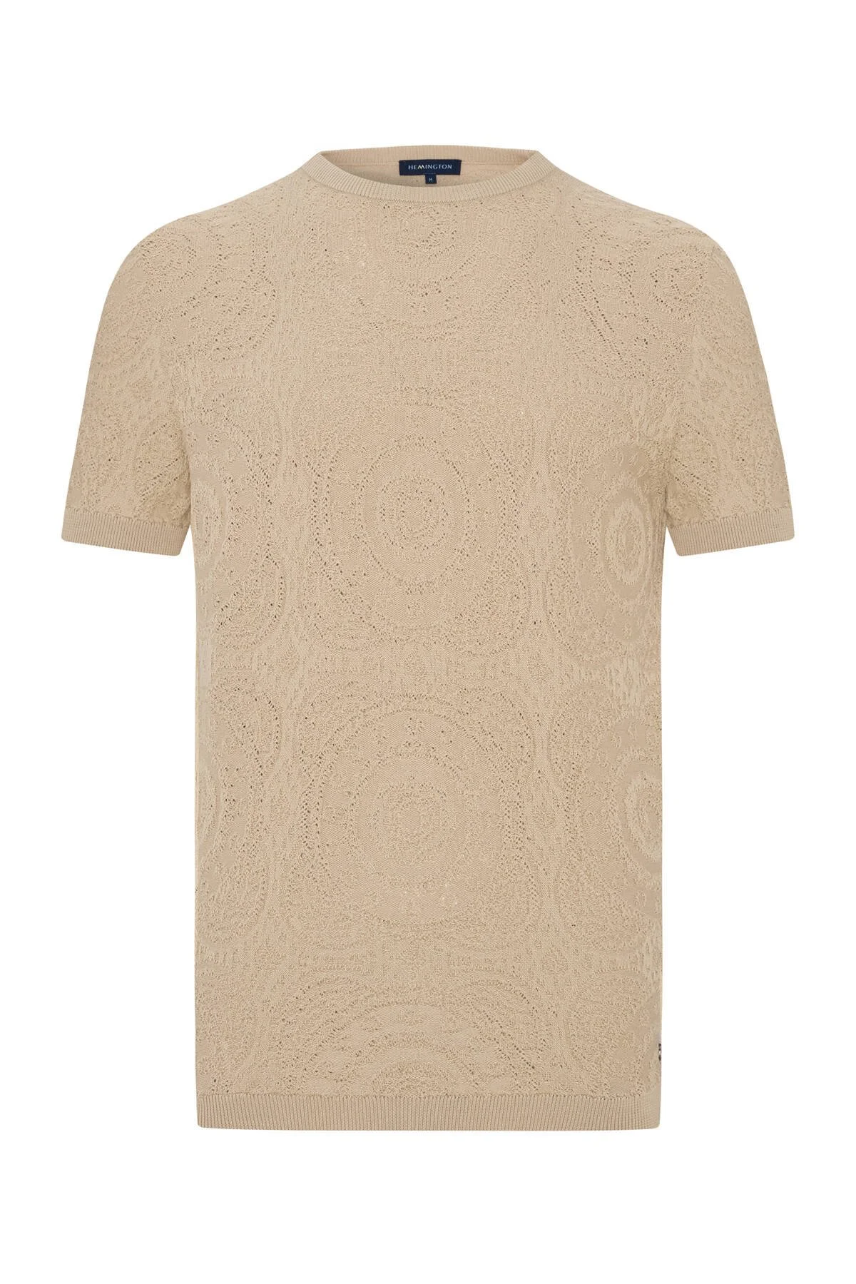 Hemington - Örgü Desen Bej Bisiklet Yaka Triko T-Shirt (6)