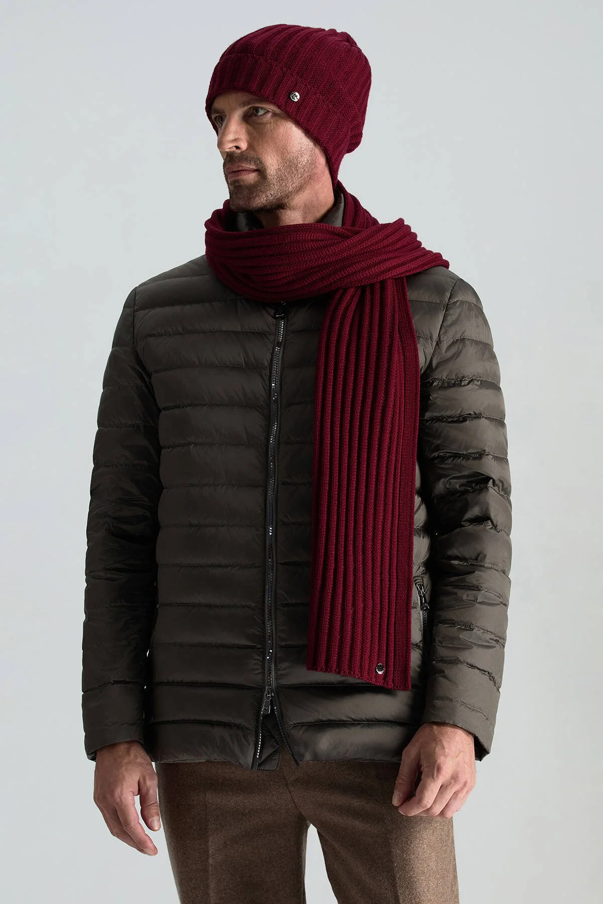 Hemington - Örgü Desenli Merino Yün Bordo Atkı (1)