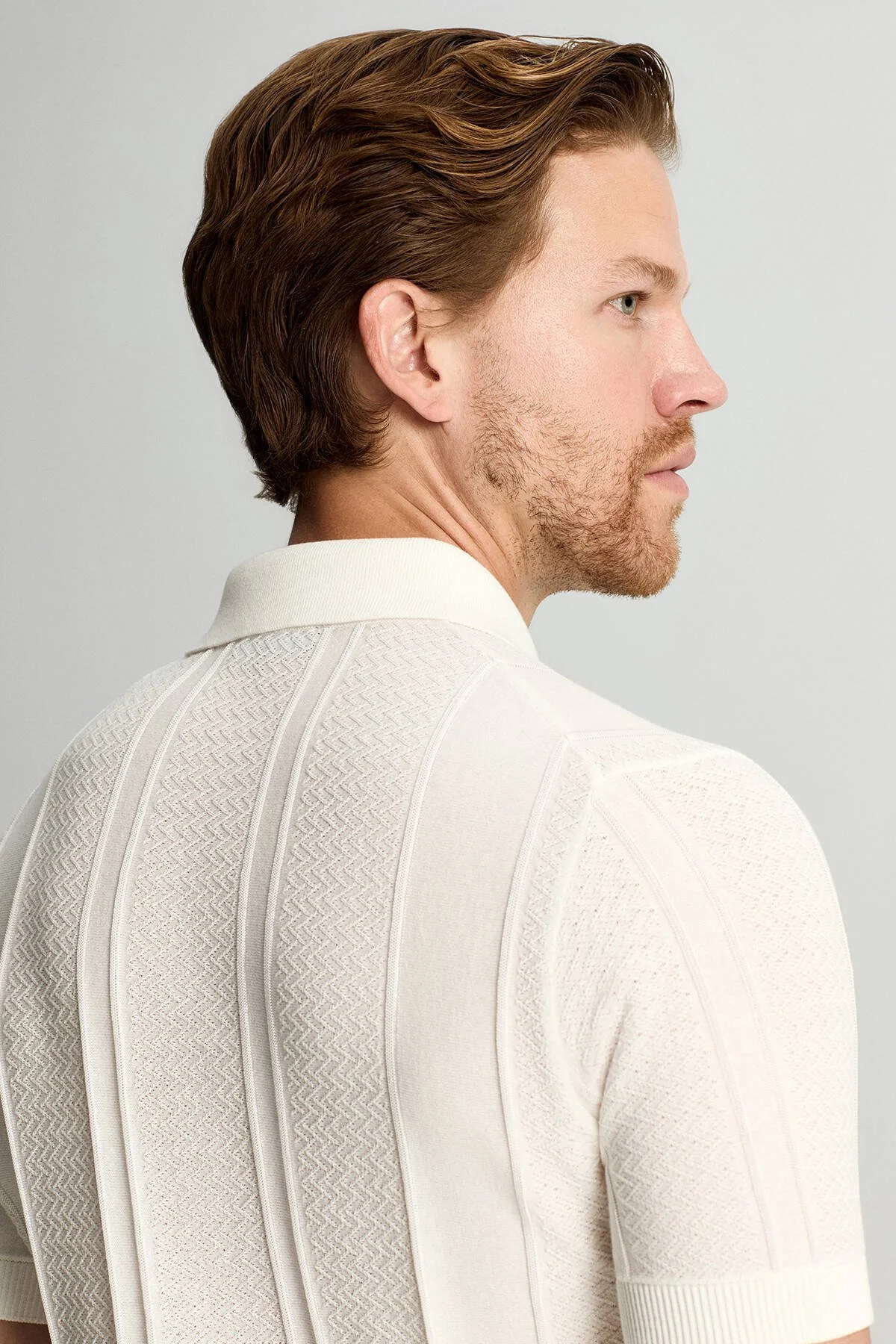 Hemington - Pamuk Karışım Ajur Desen Fermuar Yaka Beyaz Triko Polo (6)