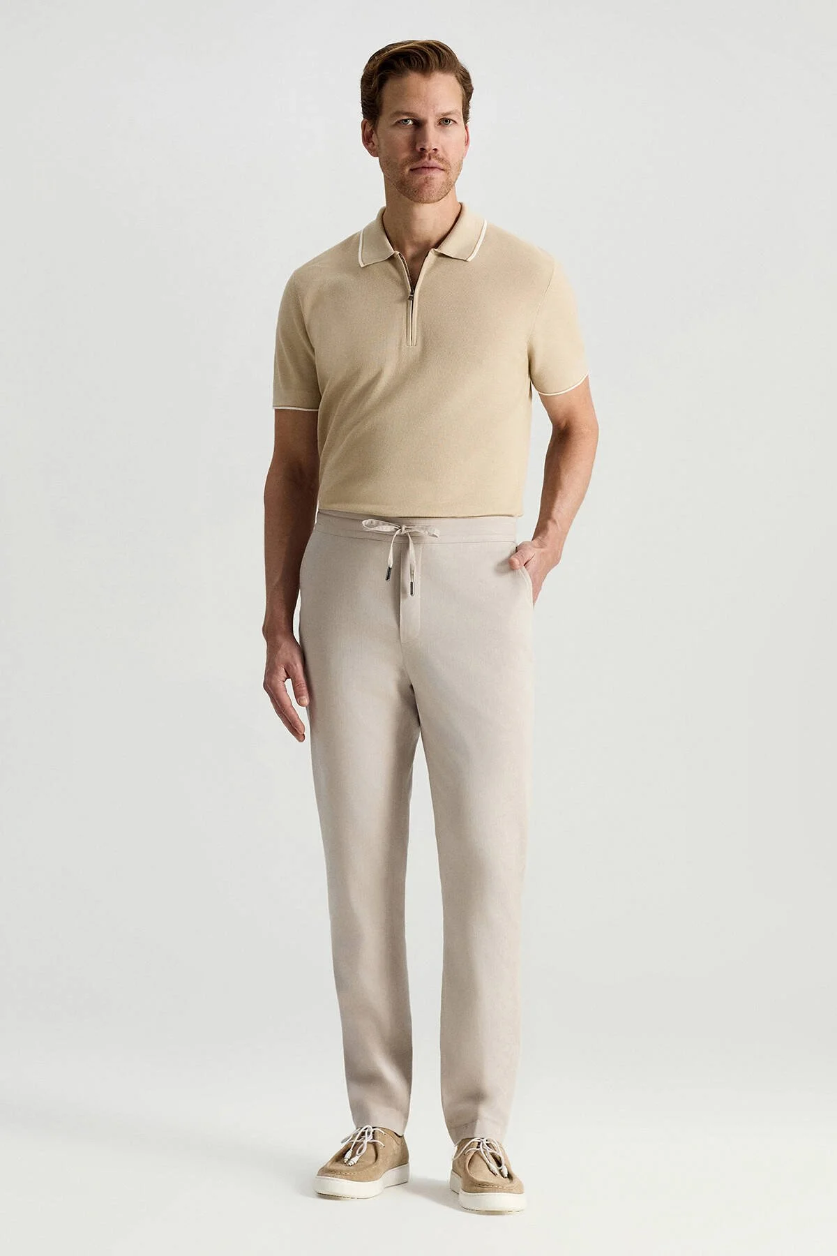 Hemington - Pamuk Tencel Karışım Açık Bej Relax Fit Yazlık Jogger Pantolon (2)