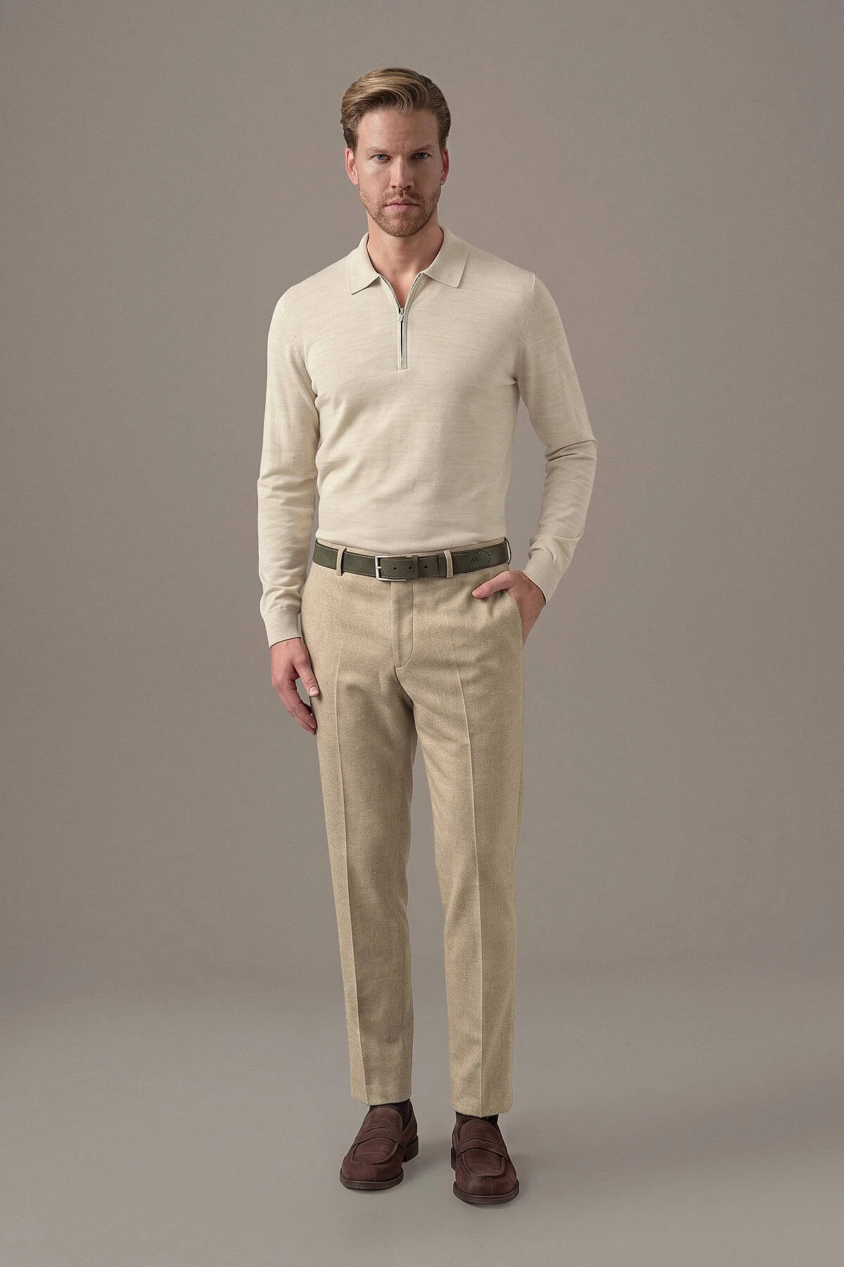 Hemington - Saf Kaşmir Bej Chino Flanel Pantolon (2)