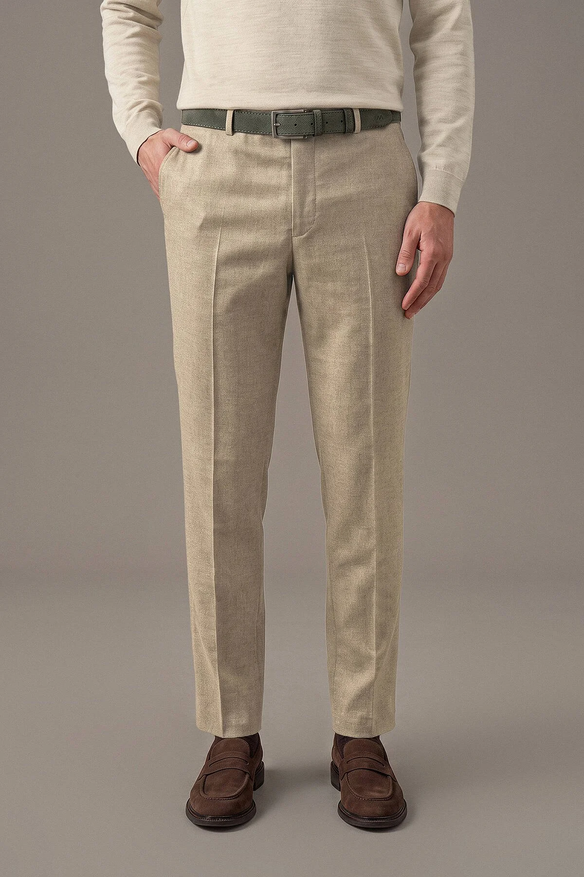 Hemington - Saf Kaşmir Bej Chino Flanel Pantolon (1)