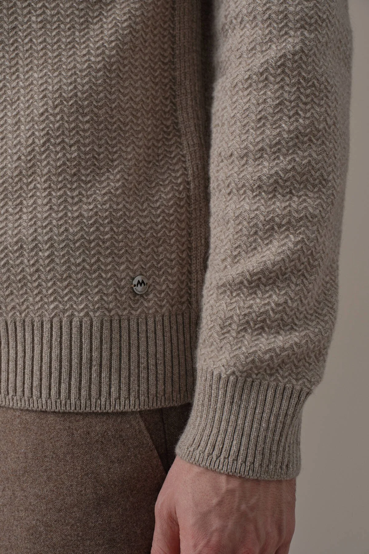 Hemington - Saf Kaşmir Lupeto Yaka Zigzag Örgü Camel Kazak (4)