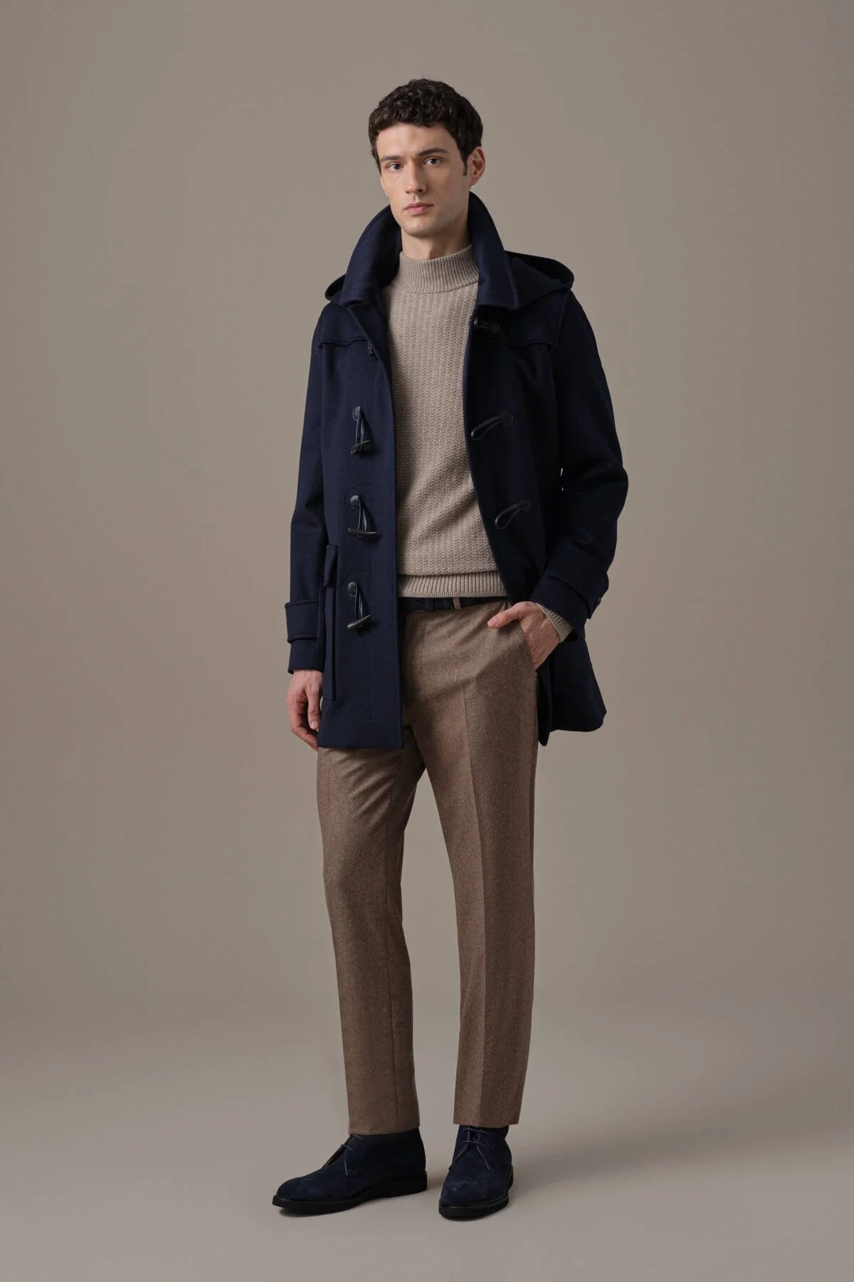 Hemington - Saf Kaşmir Lupeto Yaka Zigzag Örgü Camel Kazak (3)
