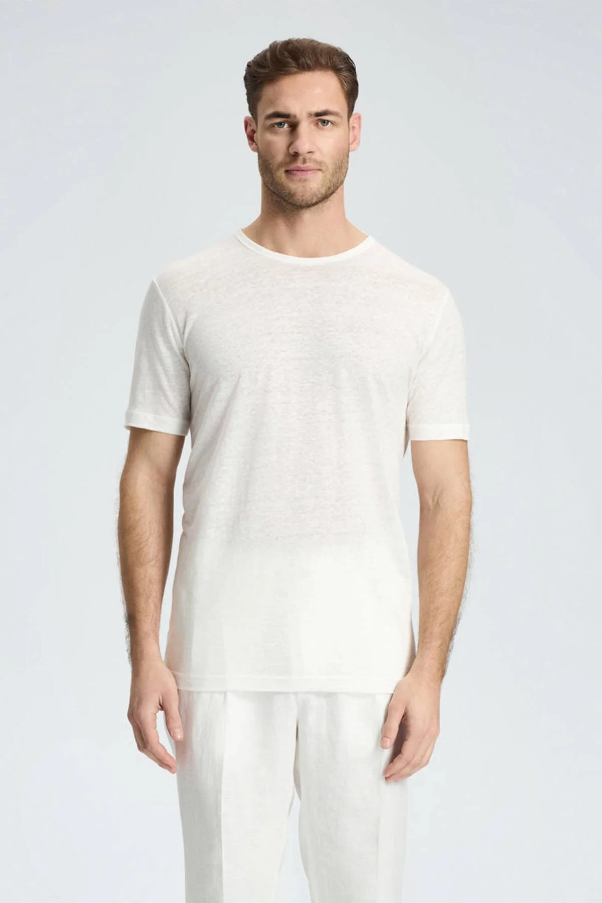 Hemington - Saf Keten Bisiklet Yaka Beyaz Basic T-Shirt (1)