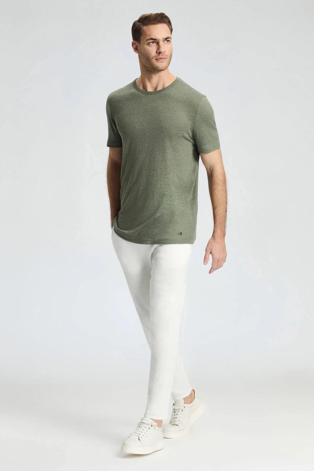 Hemington - Saf Keten Haki Bisiklet Yaka T-Shirt (2)