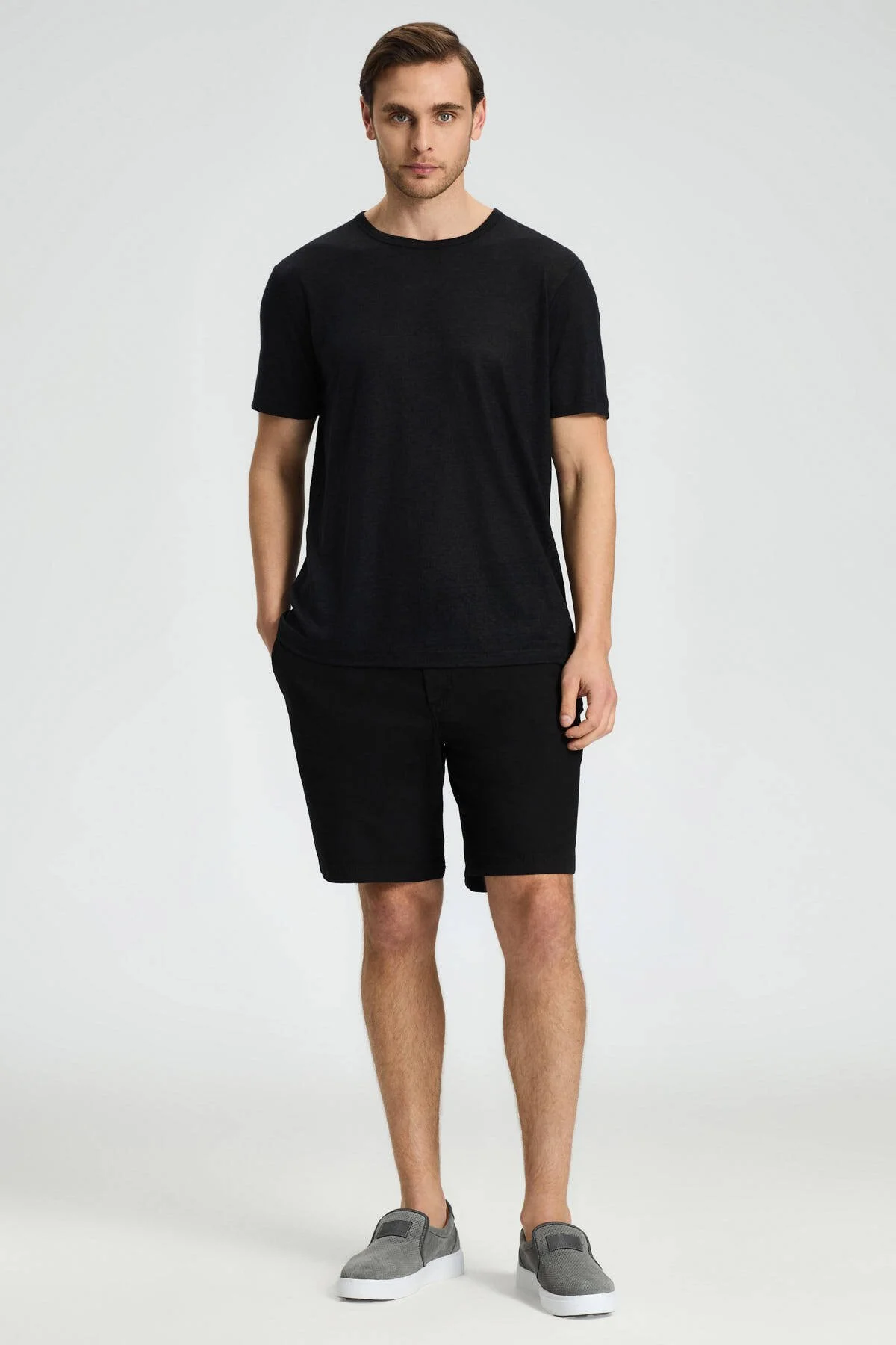 Hemington - Saf Keten Siyah Bisiklet Yaka T-Shirt (2)