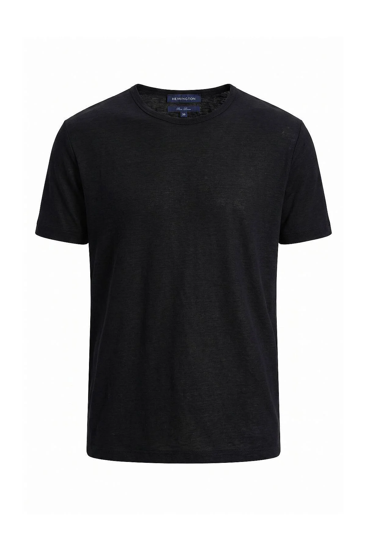 Hemington - Saf Keten Siyah Bisiklet Yaka T-Shirt (7)