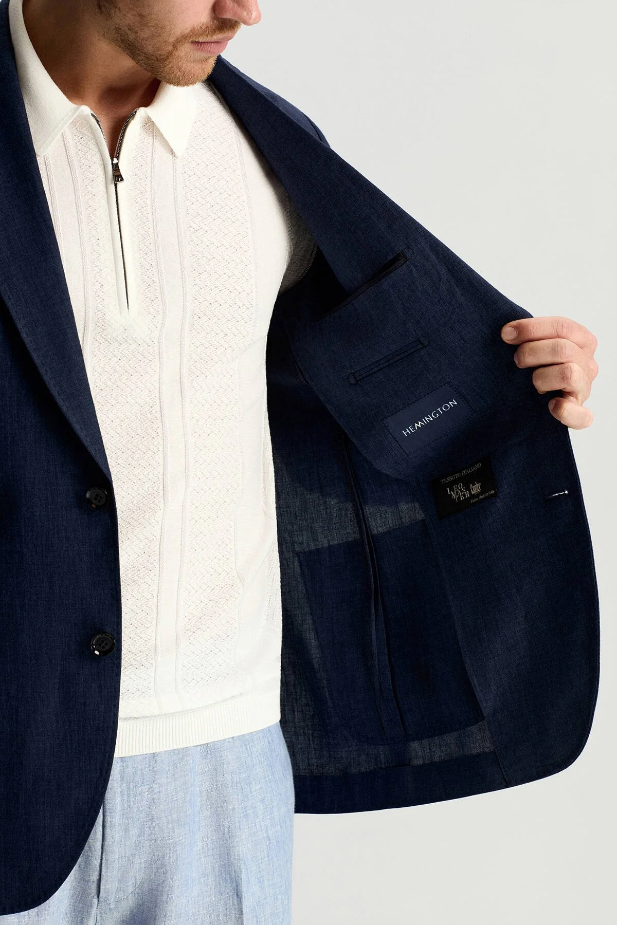 Hemington - Saf Keten İtalyan Kumaş Lacivert Blazer Ceket (5)