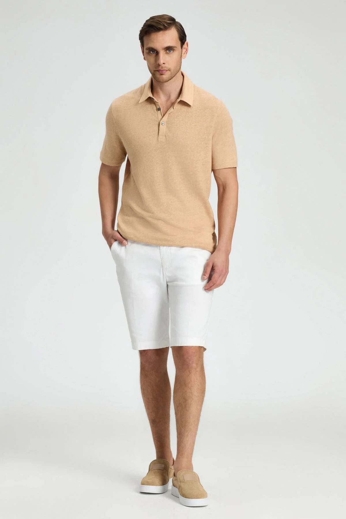 Hemington - Saf Keten Kum Rengi Polo Yaka T-Shirt (3)