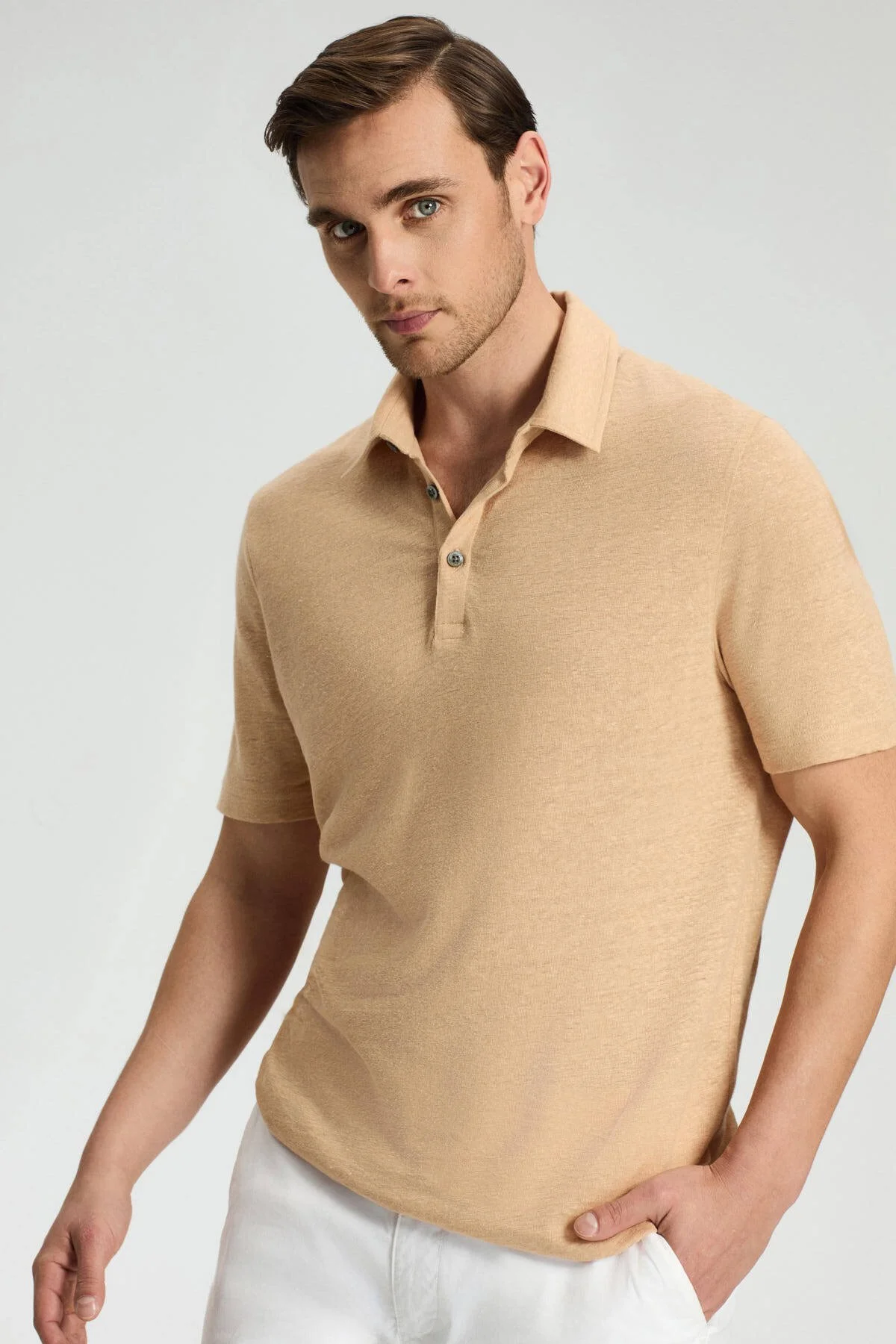 Hemington - Saf Keten Kum Rengi Polo Yaka T-Shirt (1)