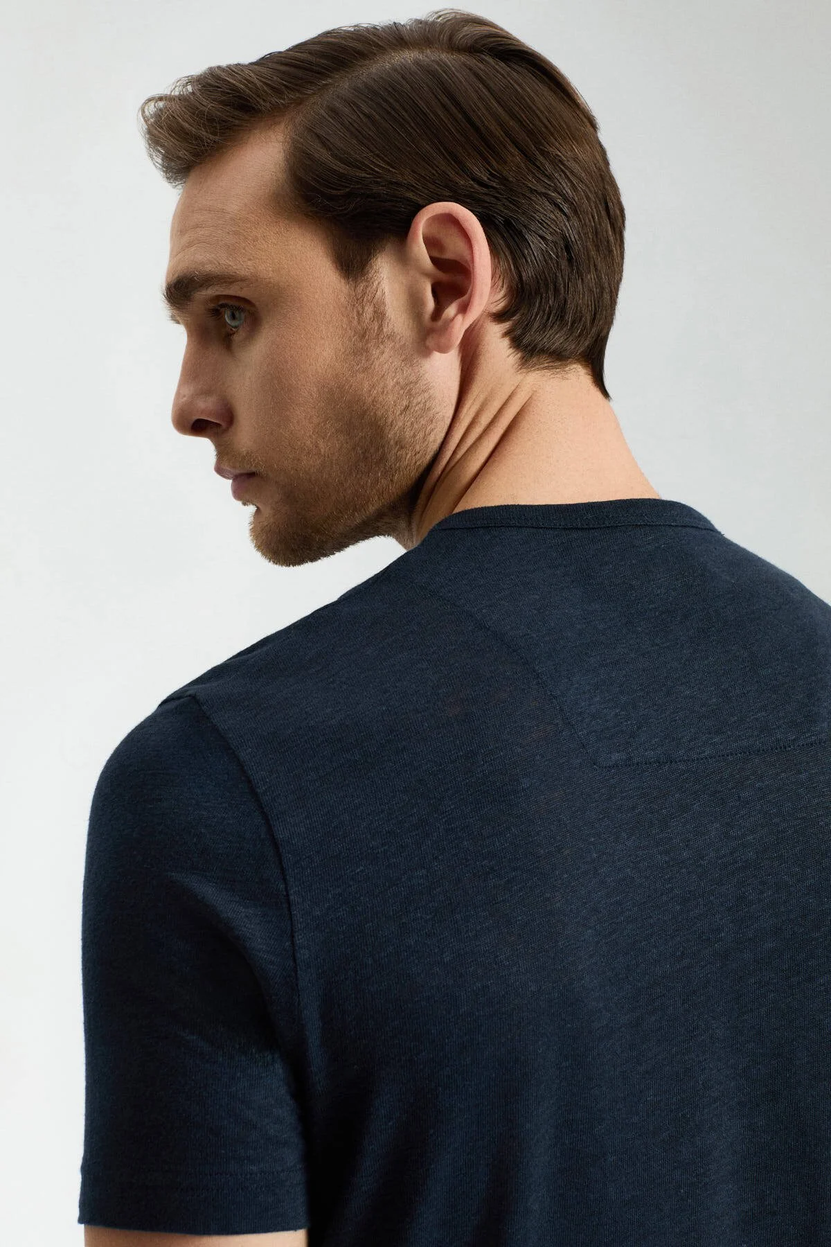 Hemington - Saf Keten Lacivert Bisiklet Yaka T-Shirt (3)