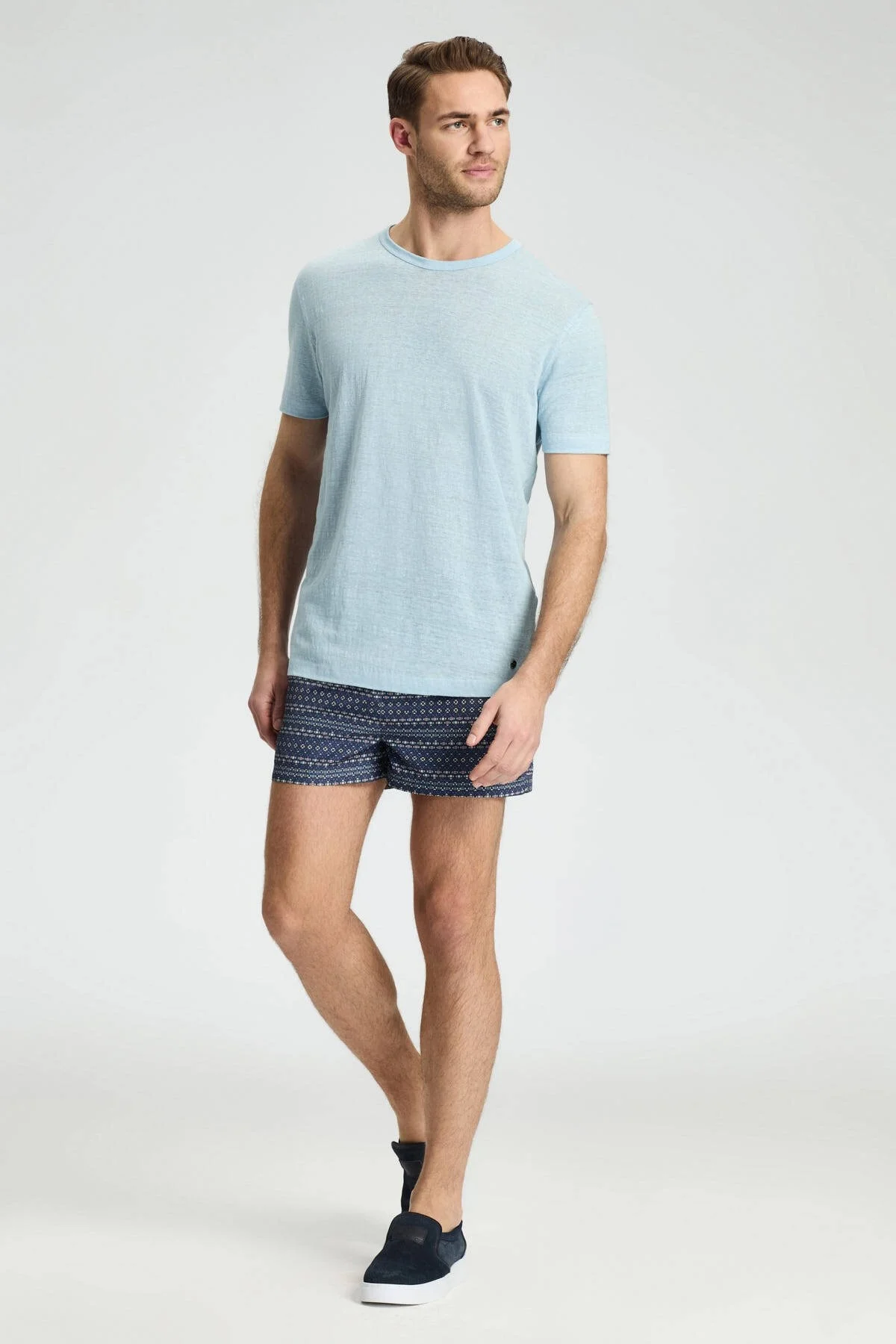 Hemington - Saf Keten Mavi Bisiklet Yaka T-Shirt (2)