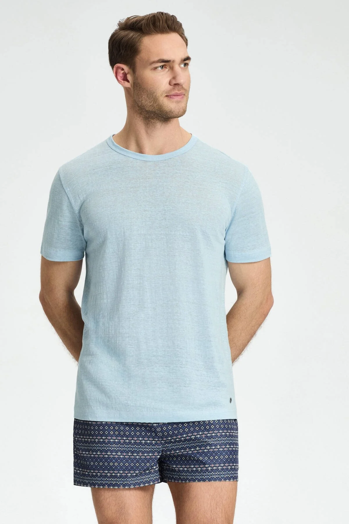 Hemington - Saf Keten Mavi Bisiklet Yaka T-Shirt (4)