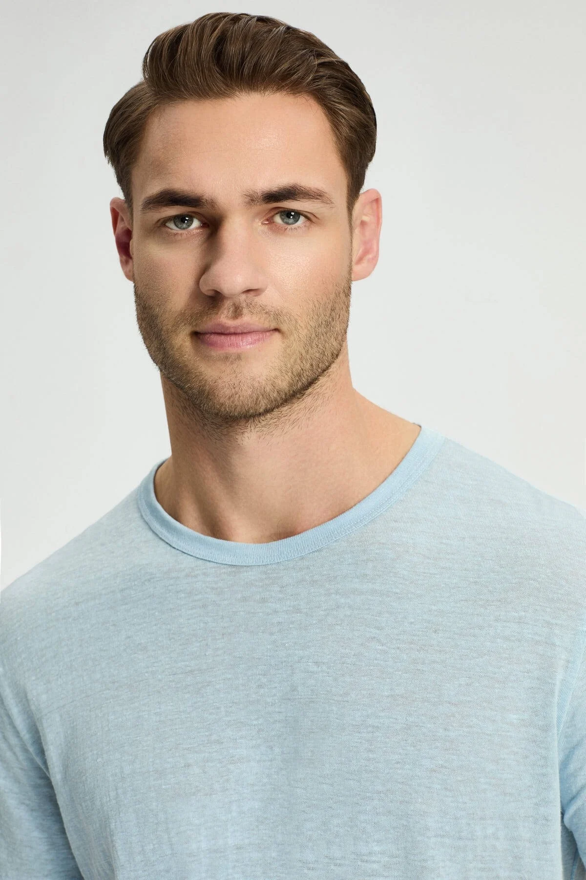 Hemington - Saf Keten Mavi Bisiklet Yaka T-Shirt (1)