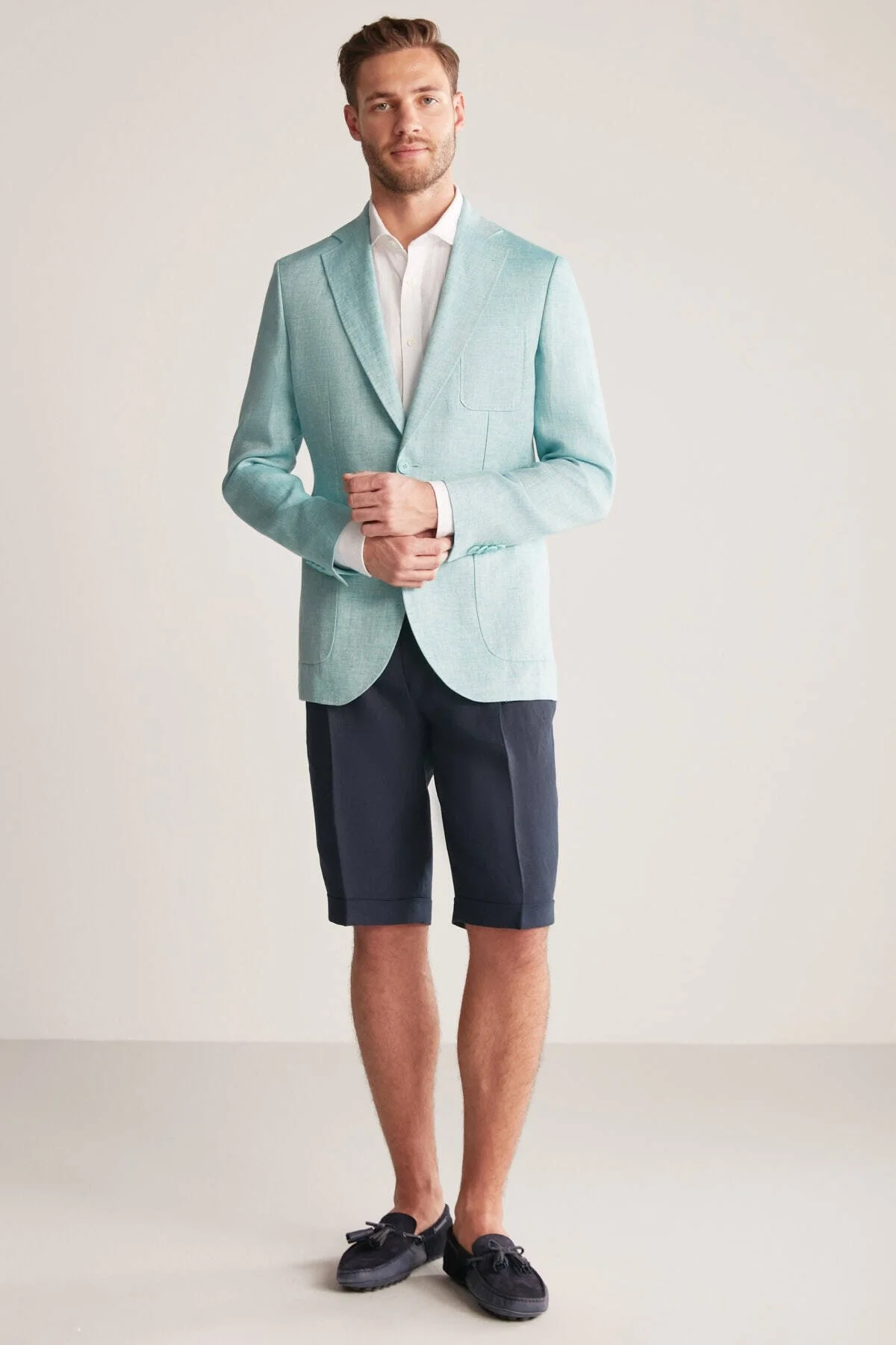 Hemington - Saf Keten Turkuaz Yazlık Blazer Ceket (2)