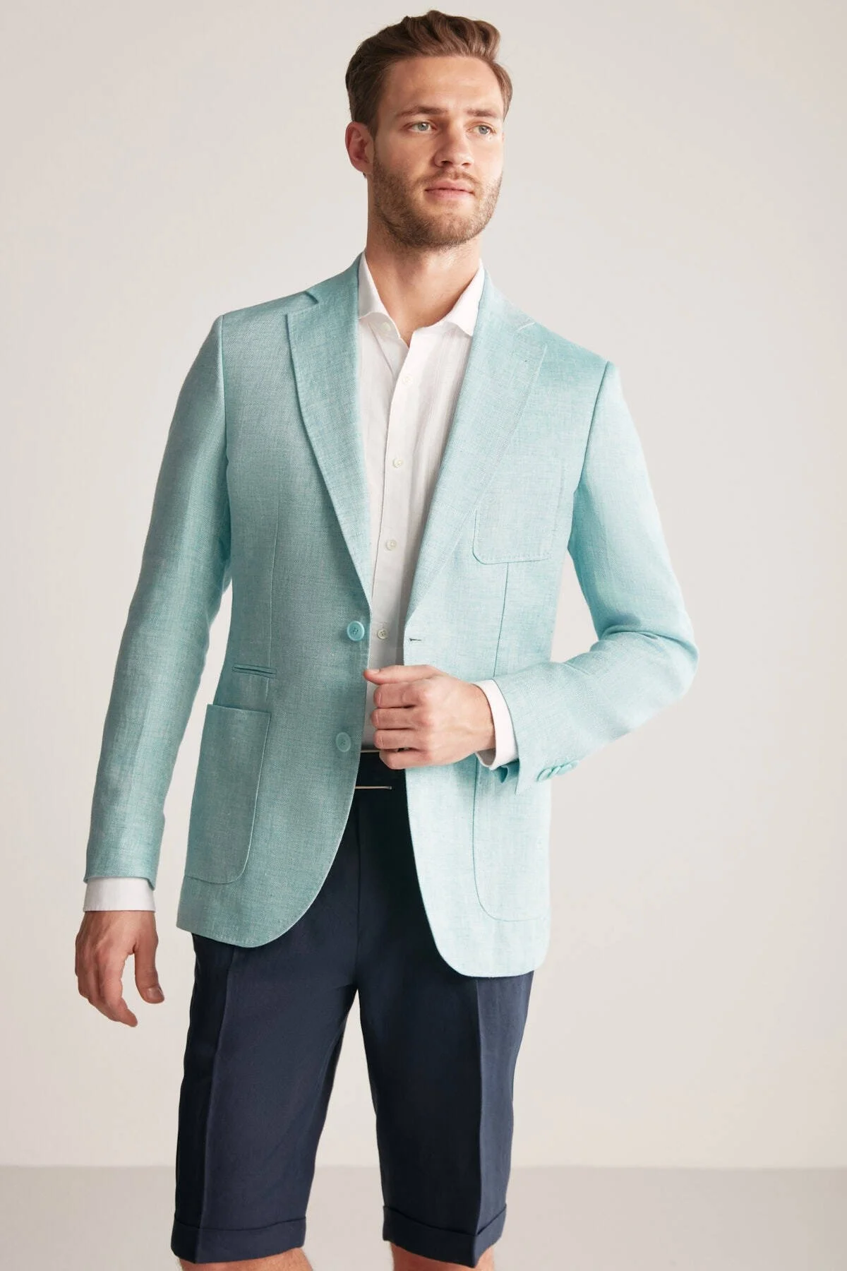Hemington - Saf Keten Turkuaz Yazlık Blazer Ceket (1)
