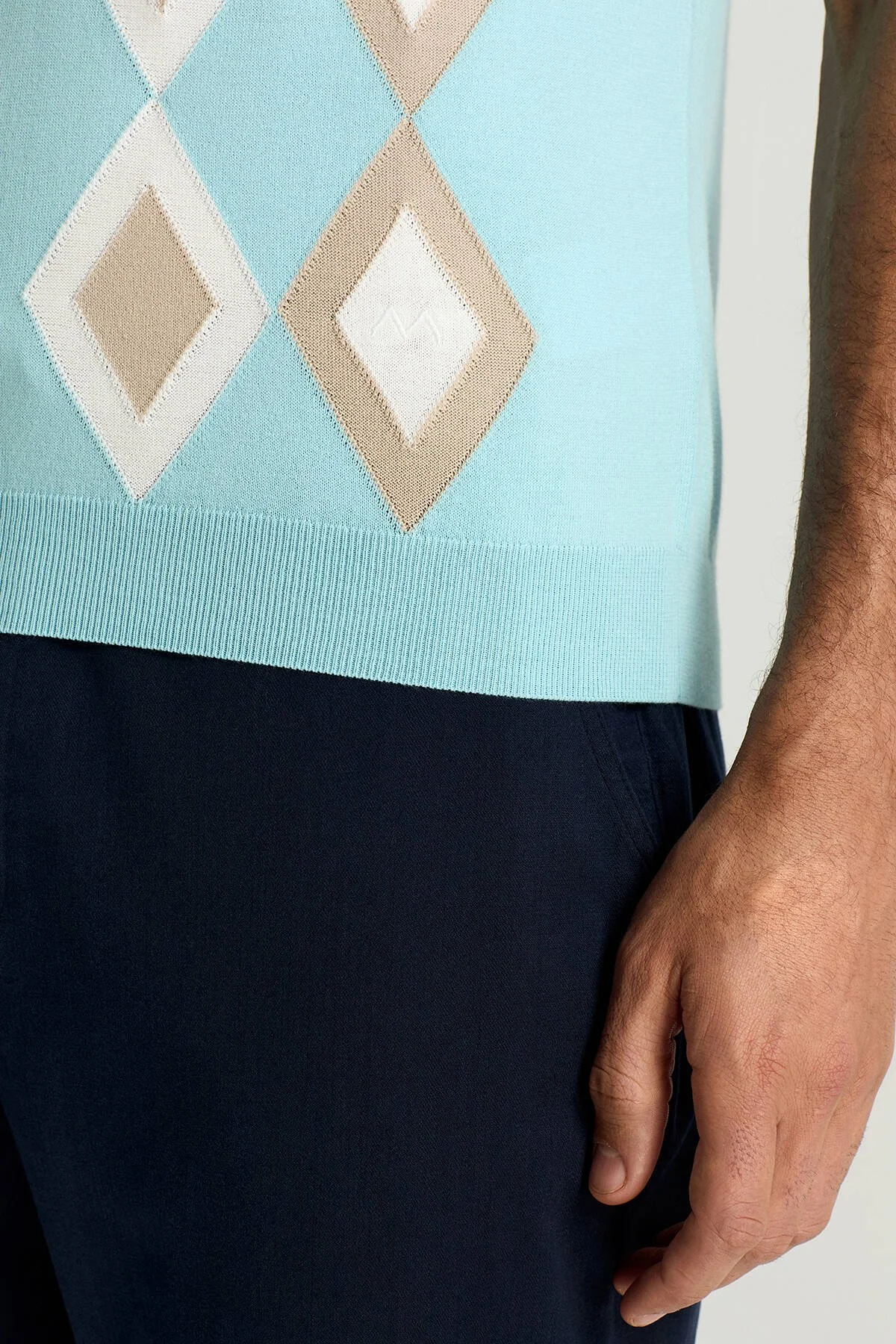 Hemington - Saf Pamuk Argyle Desen Açık Mavi-Bej Triko Polo (5)