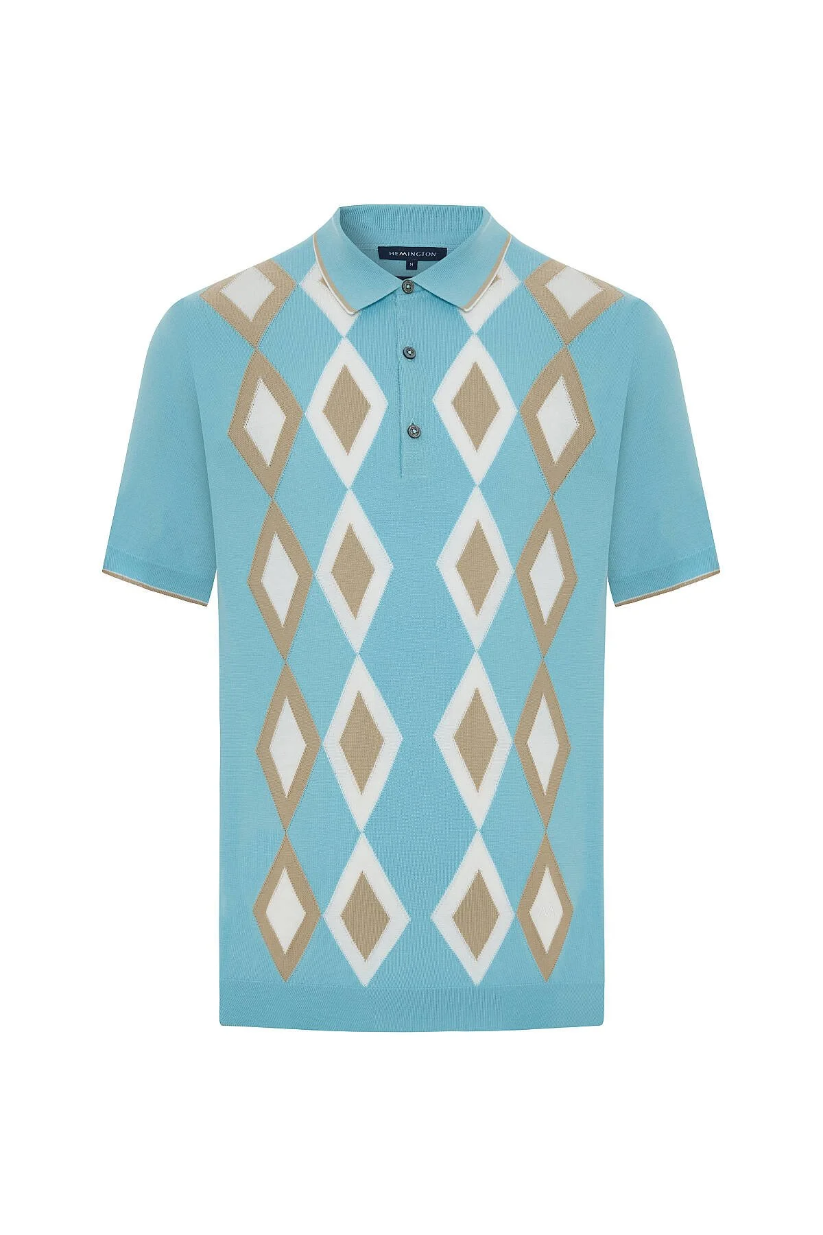 Hemington - Saf Pamuk Argyle Desen Açık Mavi-Bej Triko Polo (7)