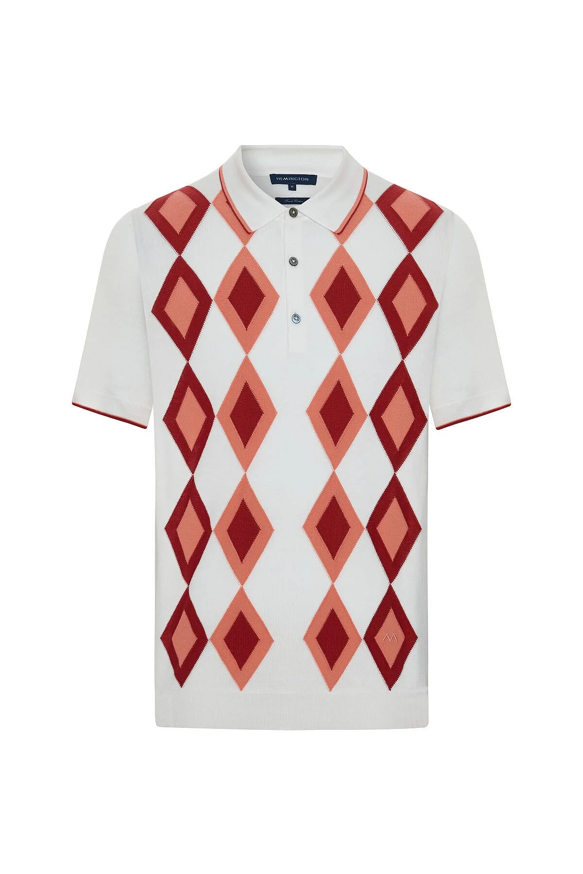 Hemington - Saf Pamuk Argyle Desen Beyaz-Bordo Triko Polo (7)