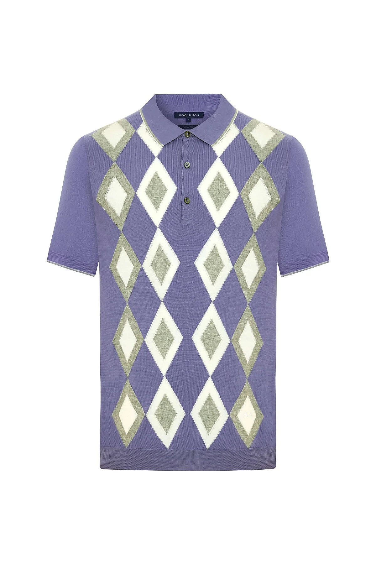 Hemington - Saf Pamuk Argyle Desen Mor-Açık Gri Triko Polo (6)