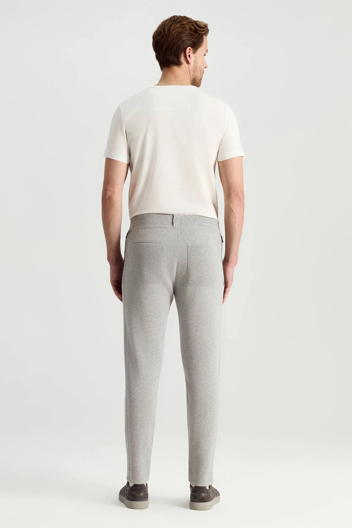Hemington - Saf Pamuk Bağcık Detaylı Açık Gri Slim Fit Triko Pantolon (6)