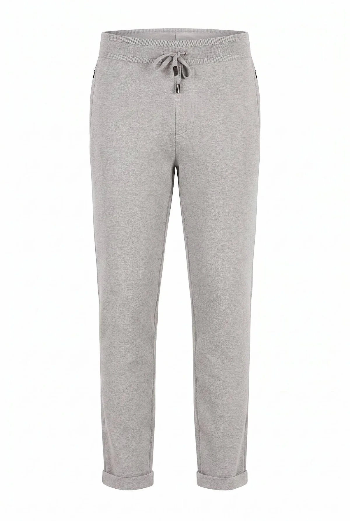 Hemington - Saf Pamuk Bağcık Detaylı Açık Gri Slim Fit Triko Pantolon (7)