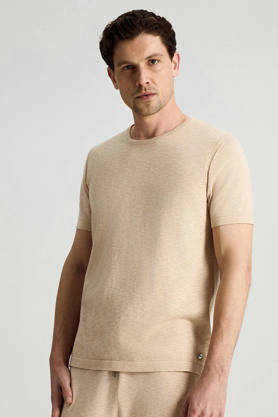 Hemington - Saf Pamuk Bisiklet Yaka Bej Triko T-Shirt (1)