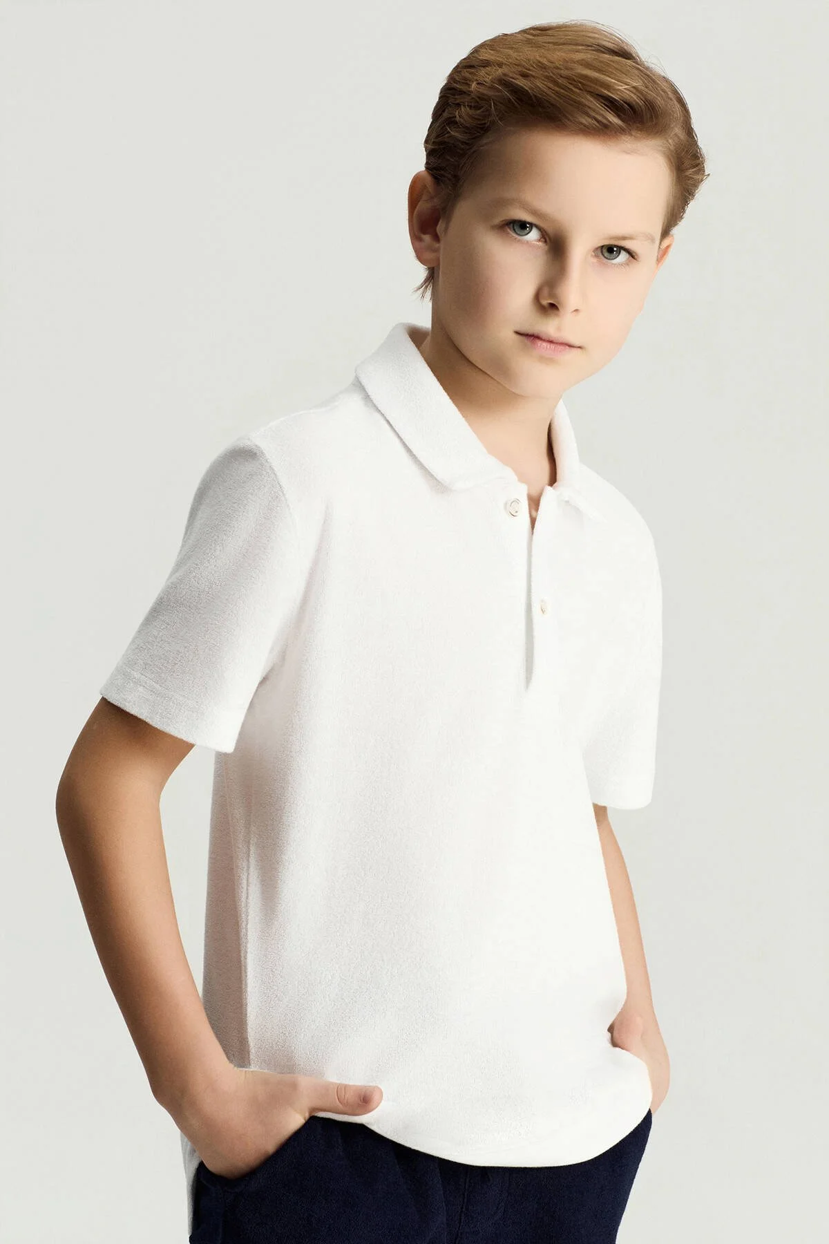 Hemington - Saf Pamuk Havlu Kumaş Beyaz Polo Yaka Çocuk T-Shirt (1)