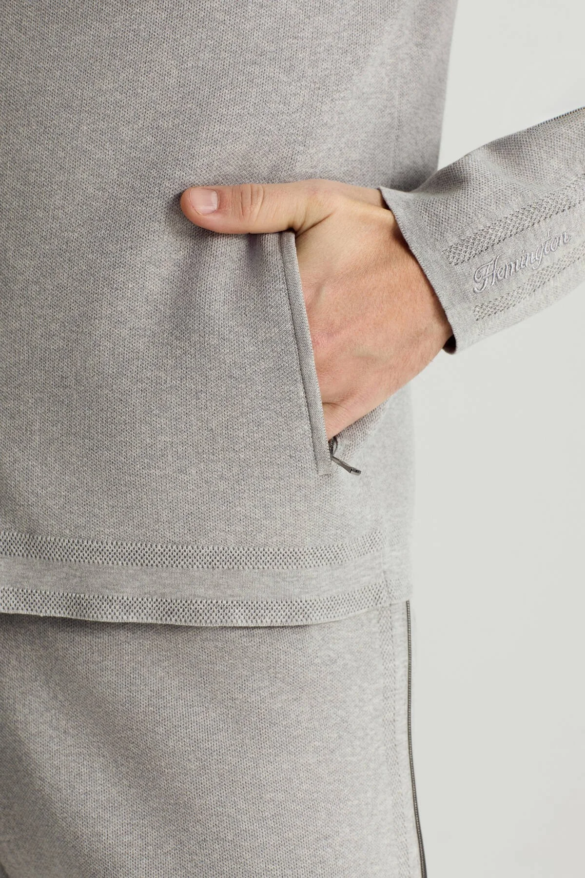 Hemington - Saf Pamuk Kapüşonlu Slim Fit Açık Gri Hırka (4)