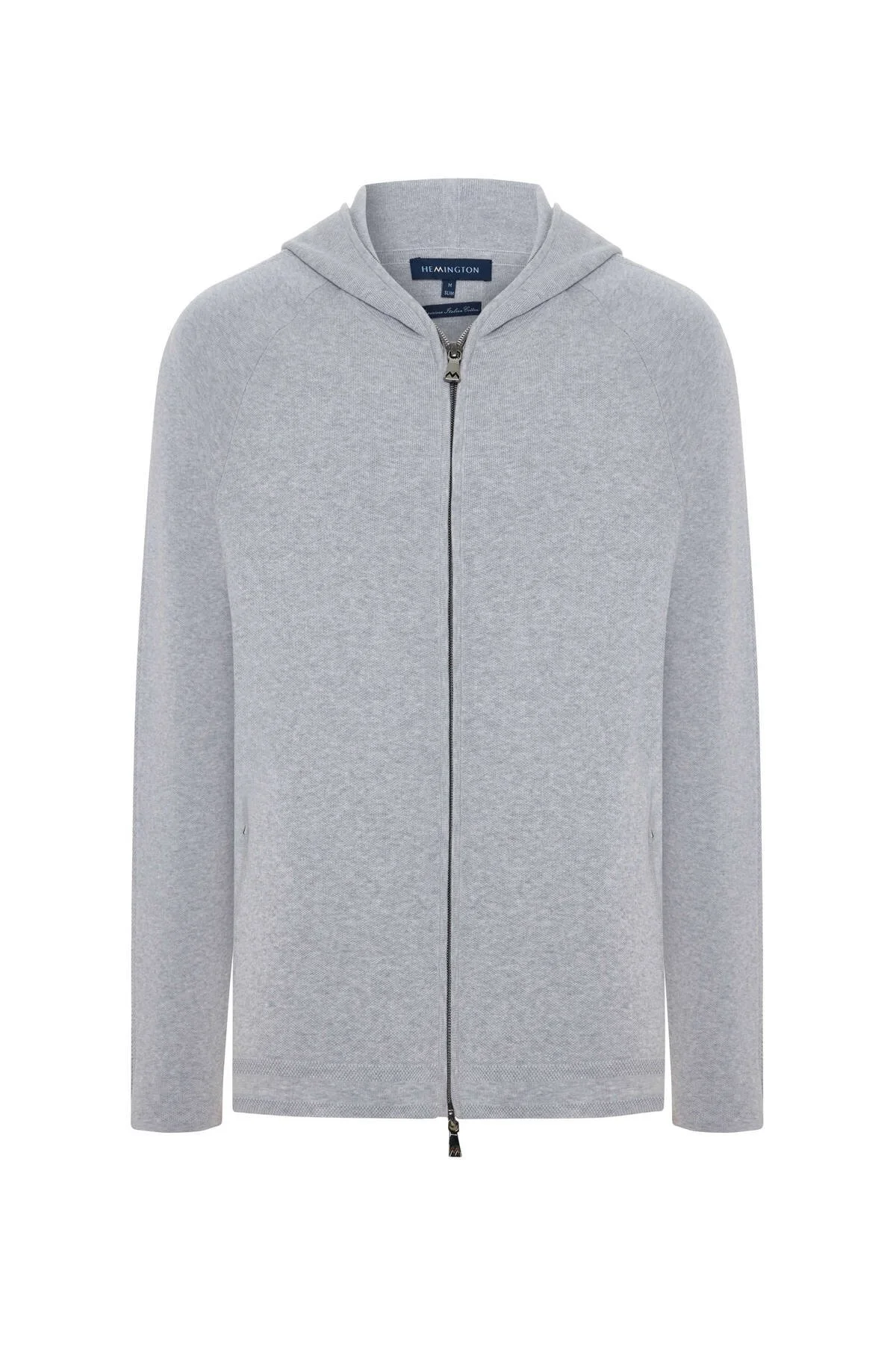 Hemington - Saf Pamuk Kapüşonlu Slim Fit Açık Gri Hırka (6)