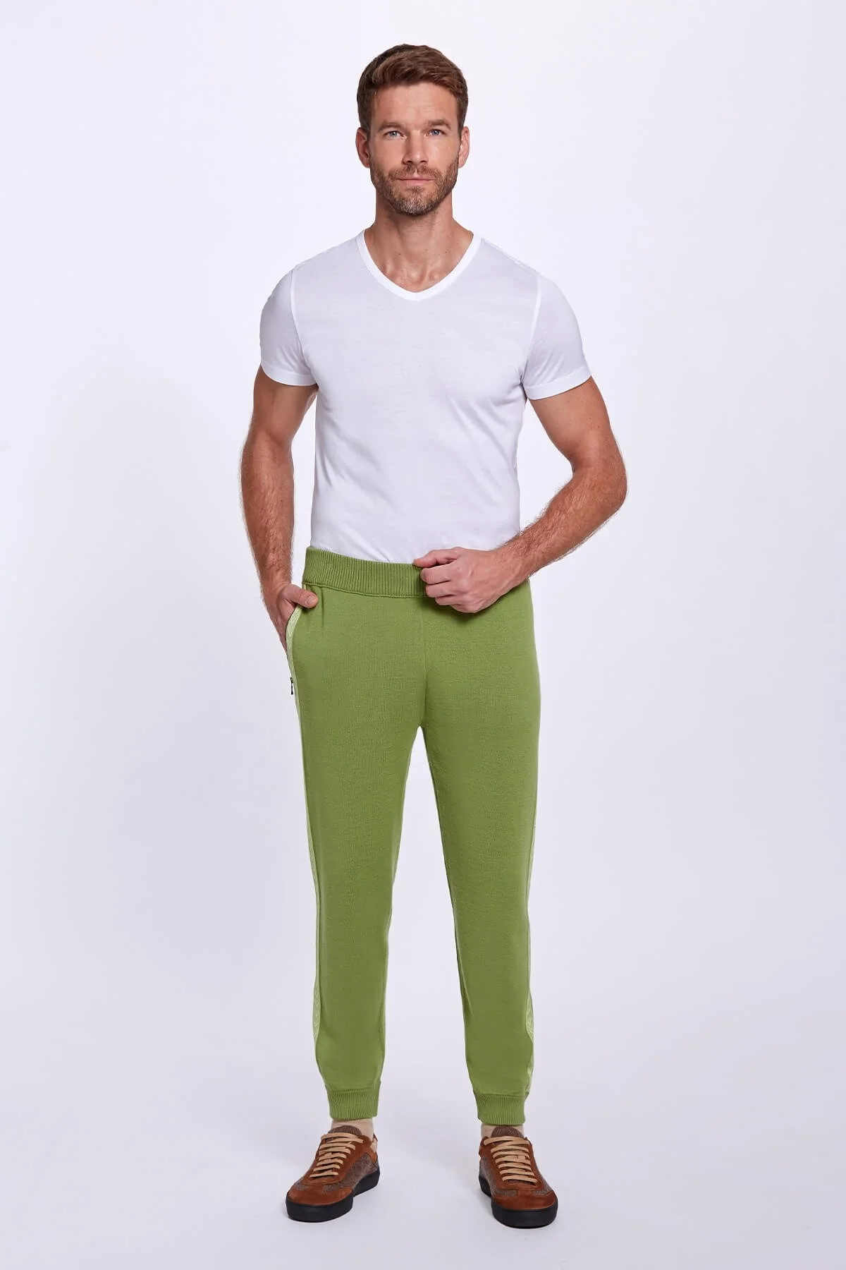Hemington - Şerit Detaylı Yeşil Merino Yün Spor Triko Pantolon (2)