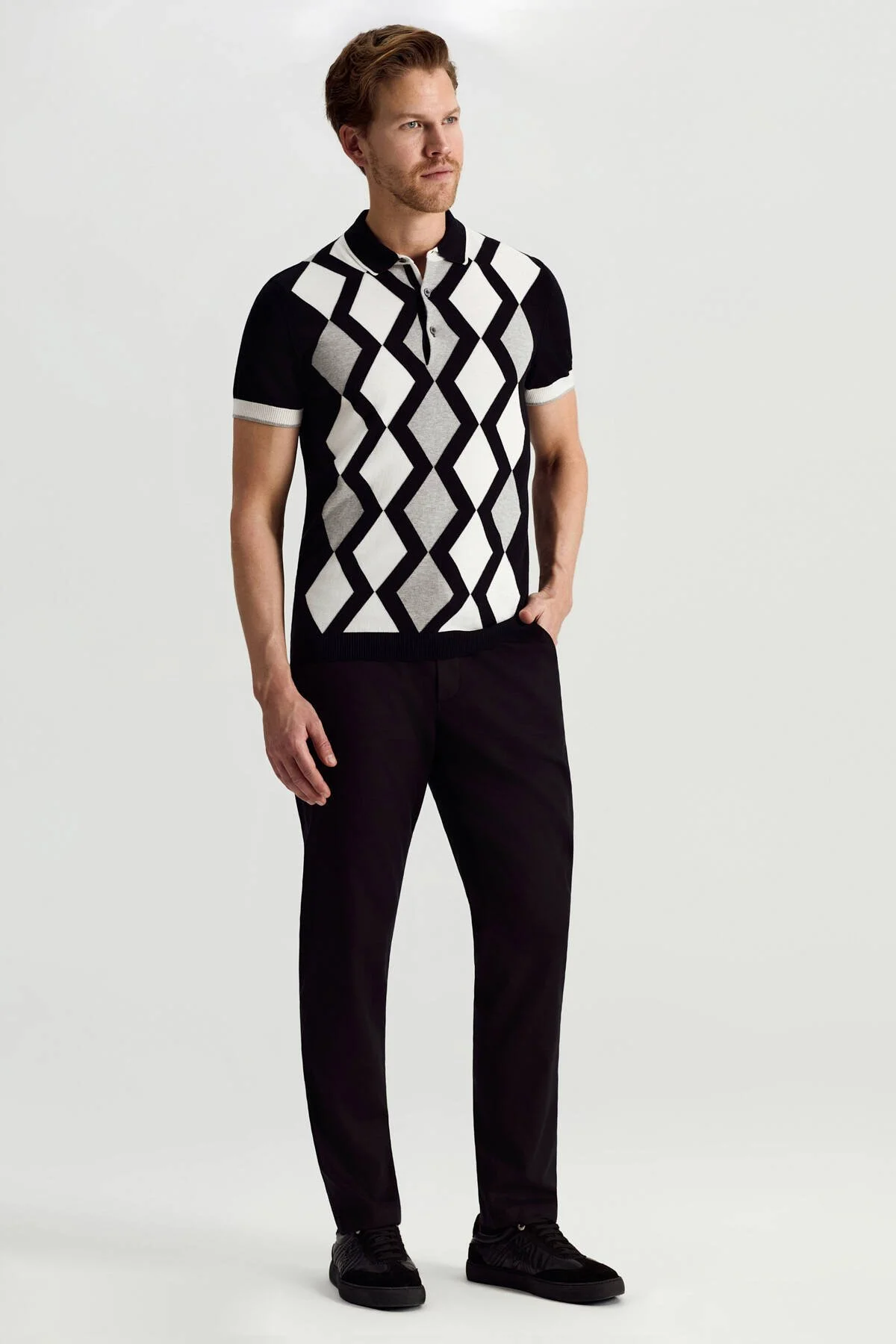 Hemington - Siyah Beyaz Argyle Desen Triko Polo (2)
