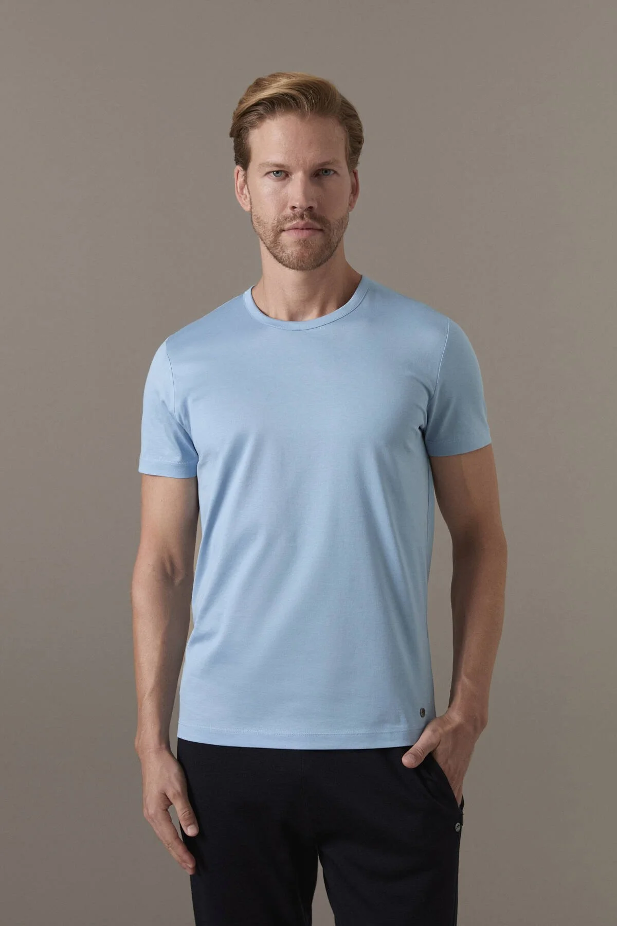 Hemington - Superfine Pamuk Bisiklet Yaka Açık Mavi Basic T-Shirt (1)
