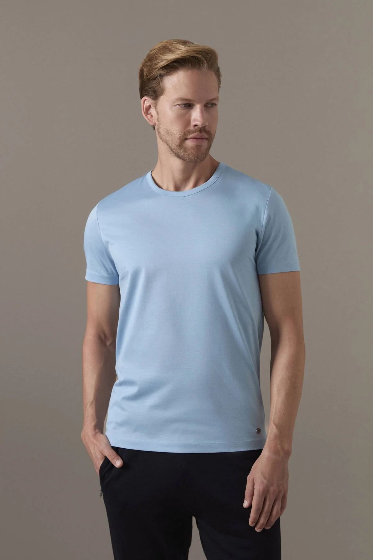 Hemington - Superfine Pamuk Bisiklet Yaka Açık Mavi Basic T-Shirt (3)