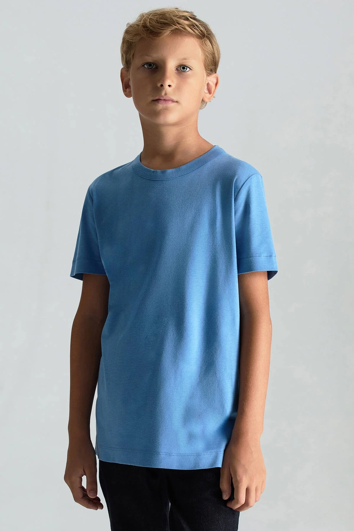 Hemington - Supima Pamuk Bisiklet Yaka Tencel Mavi Çocuk T-Shirt (1)