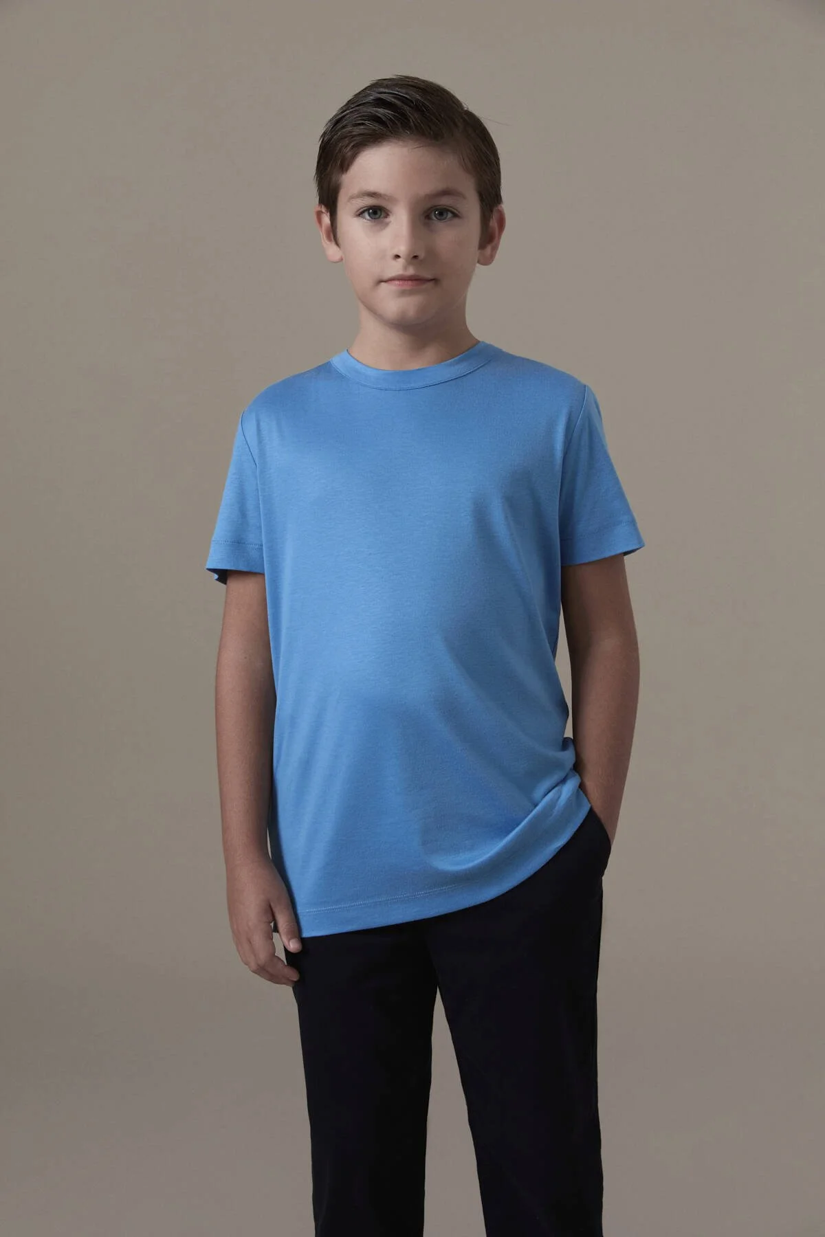 Hemington - Supima Pamuk Bisiklet Yaka Tencel Mavi Çocuk T-Shirt (1)