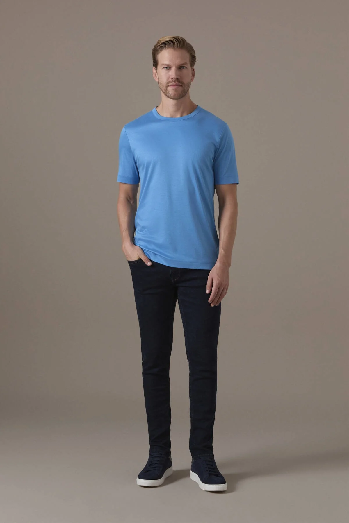 Hemington - Supima Pamuk Bisiklet Yaka Tencel Mavi T-Shirt (2)