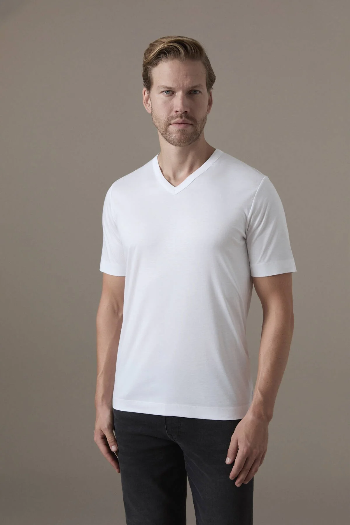 Hemington - Supima Pamuk V Yaka Tencel Beyaz T-Shirt (1)