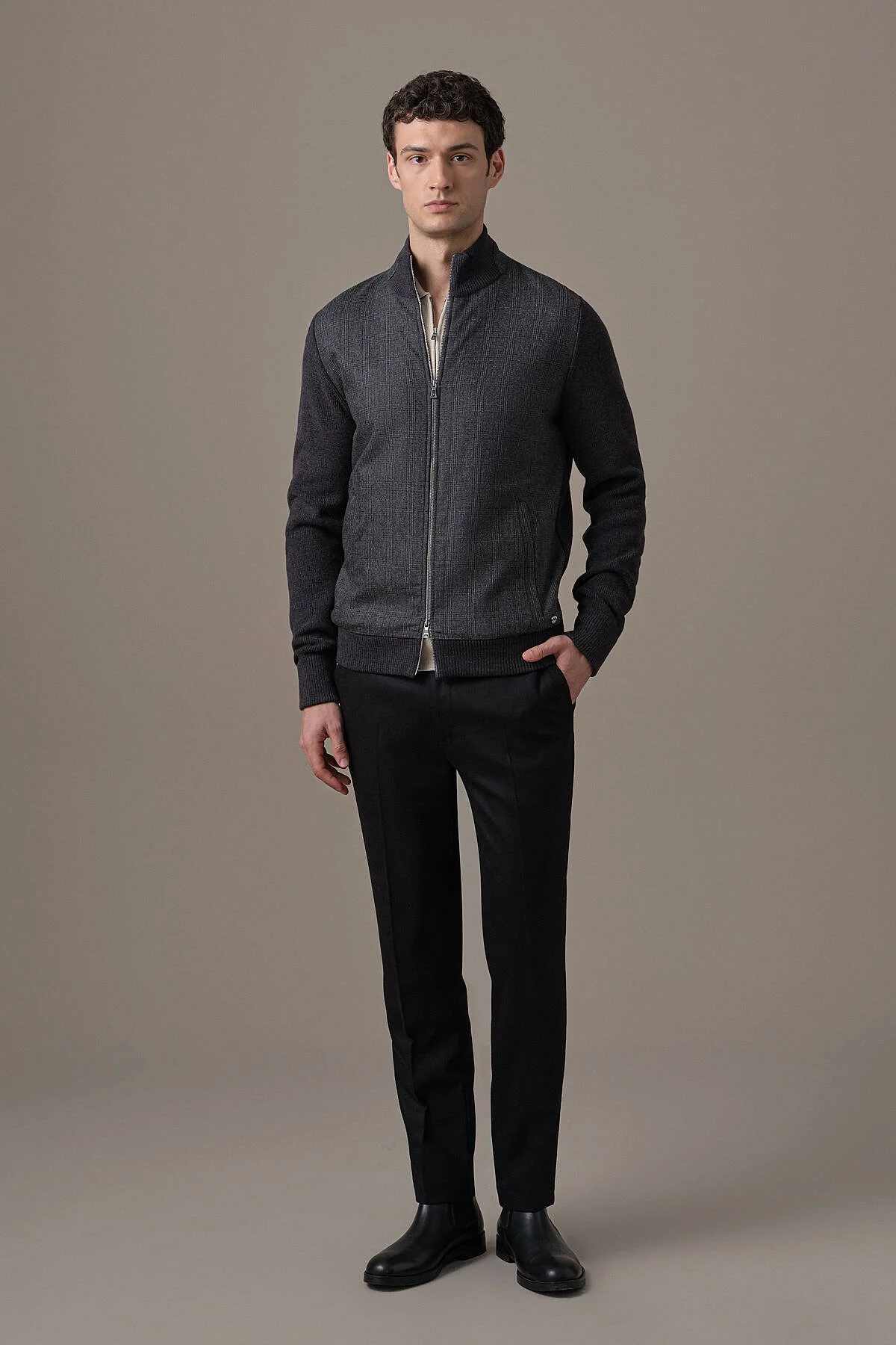 Hemington - Tartan Desen Kumaşlı Antrasit Tailored Triko Ceket (2)