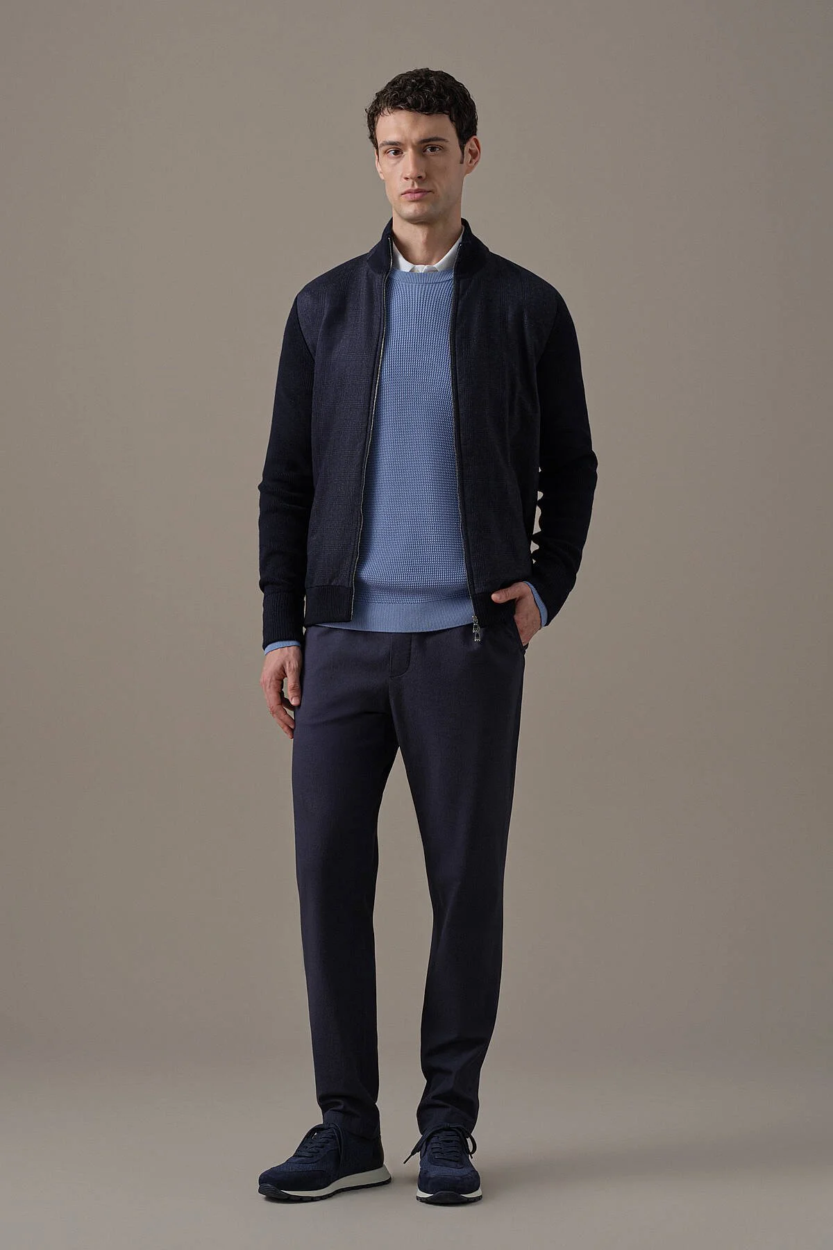 Hemington - Tartan Desen Kumaşlı Lacivert Tailored Triko Ceket (2)