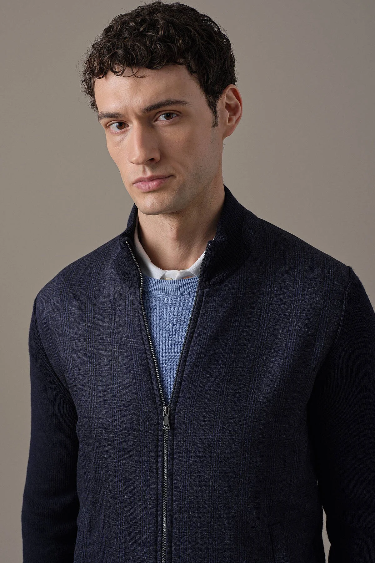 Hemington - Tartan Desen Kumaşlı Lacivert Tailored Triko Ceket (4)