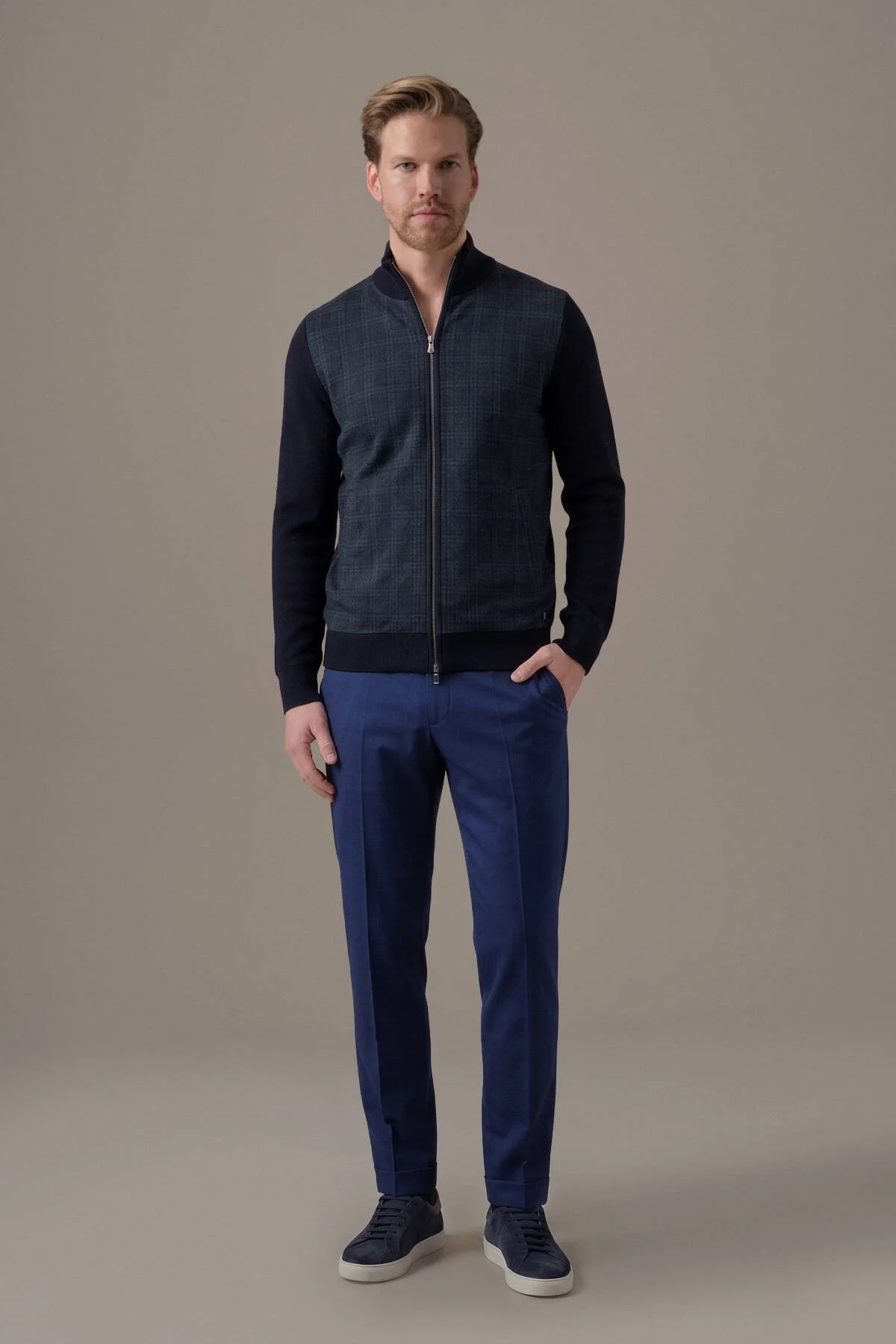 Hemington - Tartan Desen Kumaşlı Lacivert Tailored Triko Ceket (2)