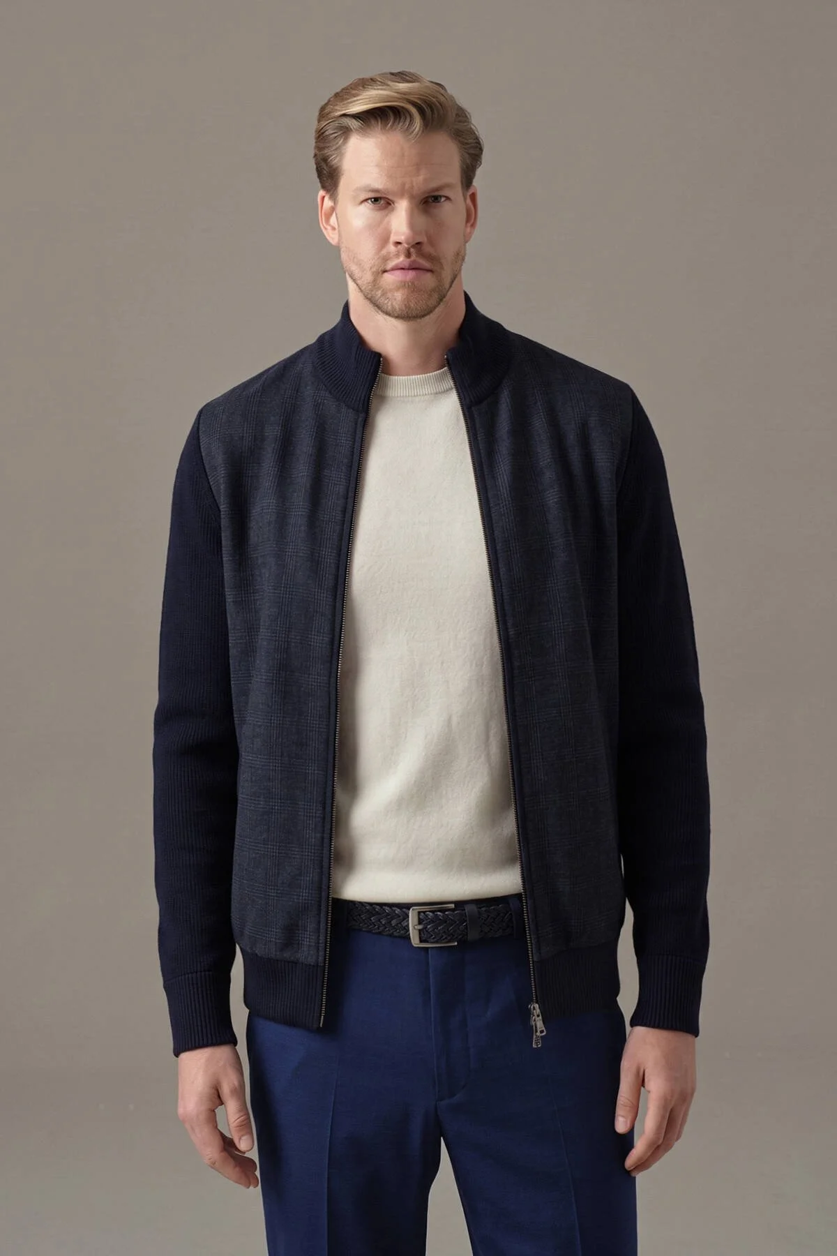 Hemington - Tartan Desen Kumaşlı Lacivert Tailored Triko Ceket (1)