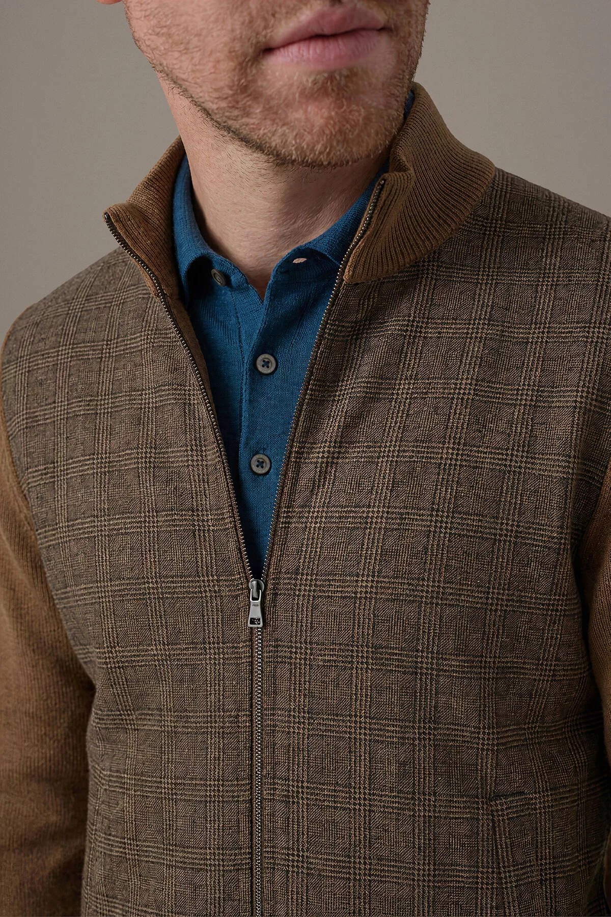 Hemington - Tartan Desen Kumaşlı Tütün Rengi Tailored Triko Ceket (3)