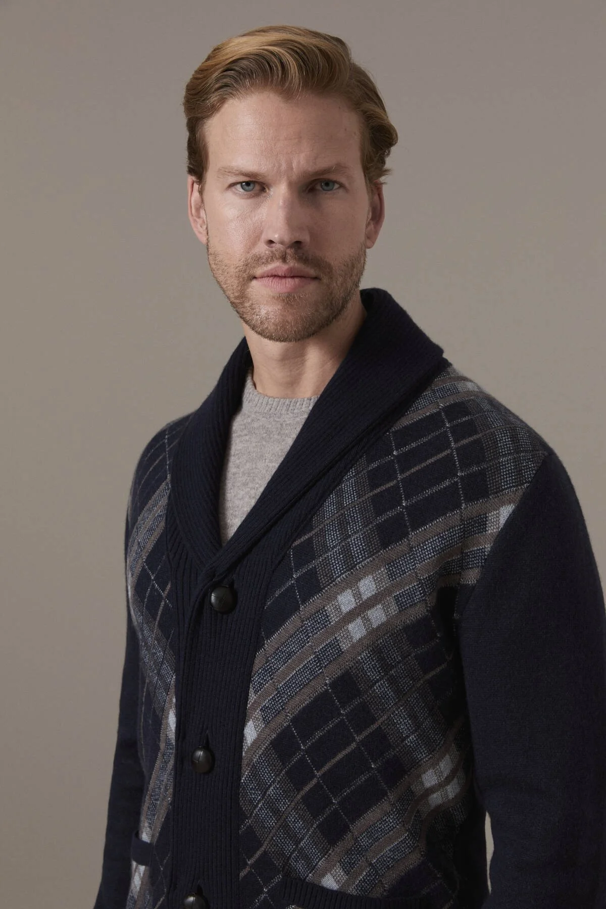Hemington - Tartan Desen Lacivert Yün Triko Hırka (3)