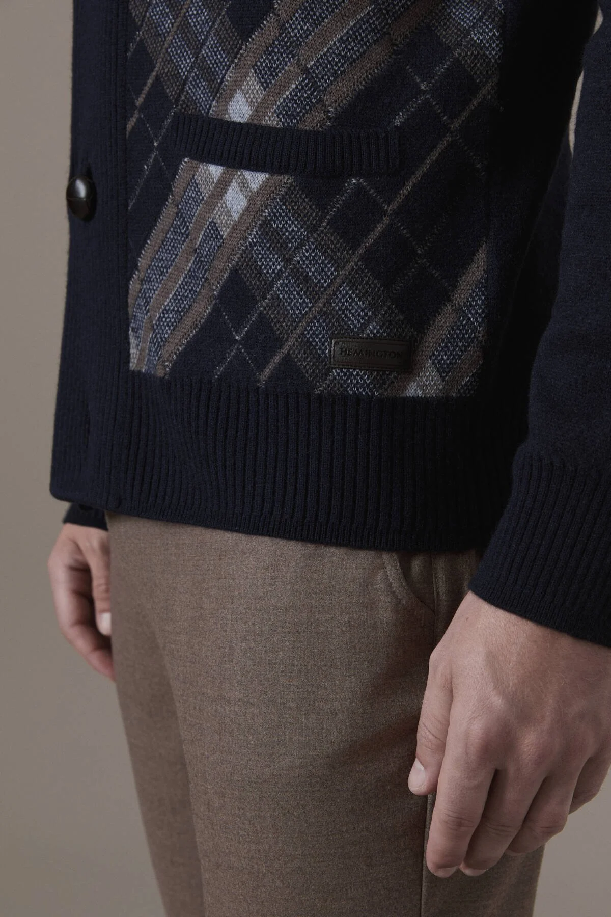 Hemington - Tartan Desen Lacivert Yün Triko Hırka (4)
