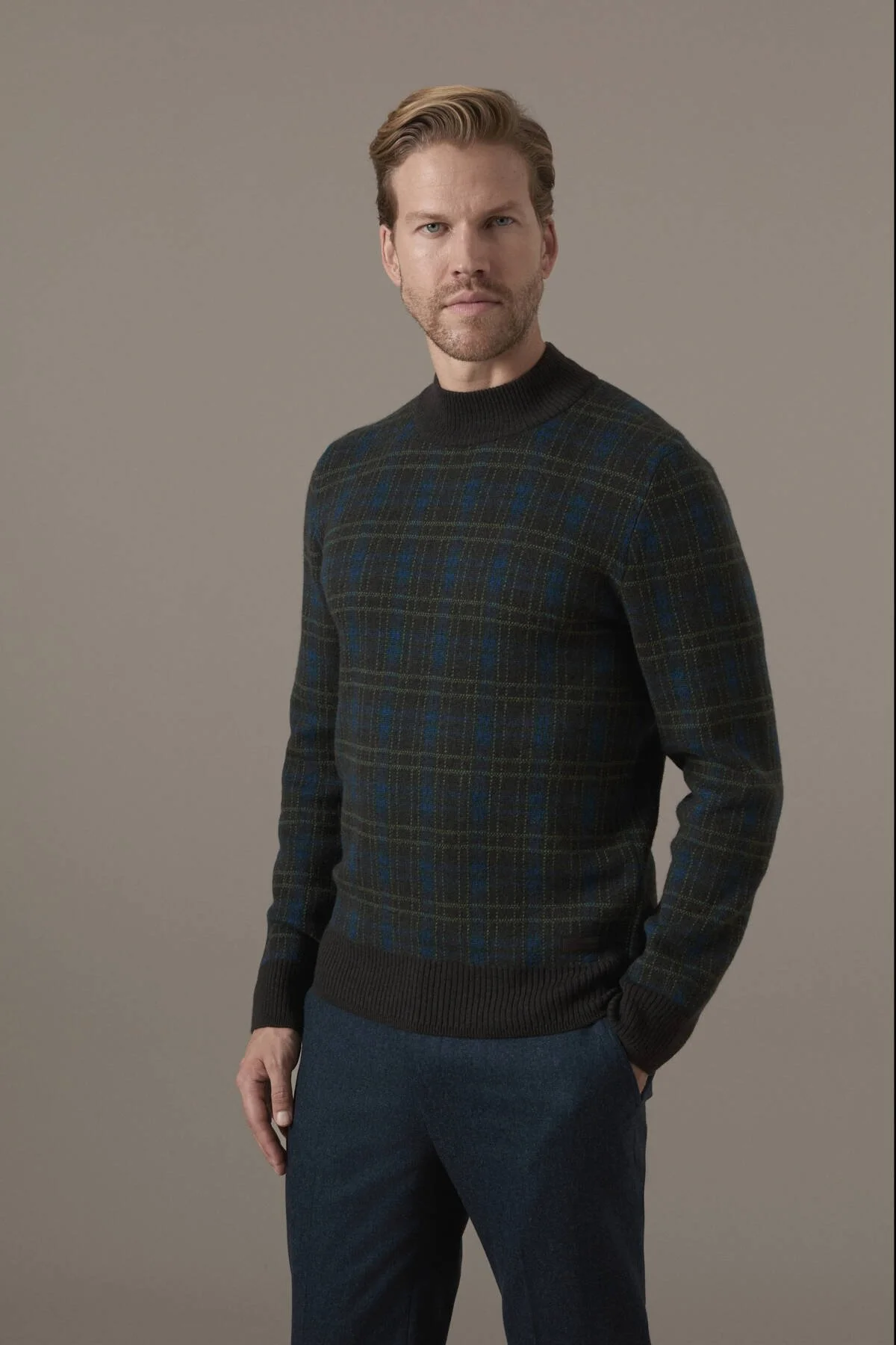 Hemington - Tartan Desen Lupetto Yaka Kahverengi Kazak (1)