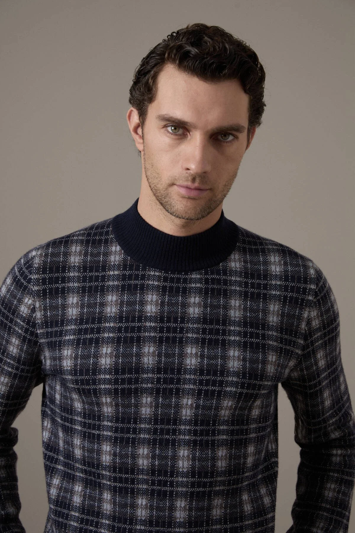 Hemington - Tartan Desen Lupetto Yaka Lacivert Kazak (3)
