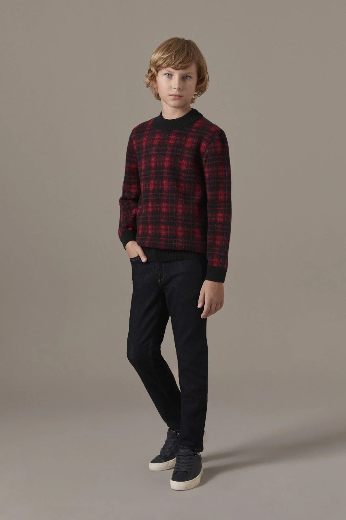 Hemington - Tartan Desen Lupetto Yaka Siyah Çocuk Kazak (2)